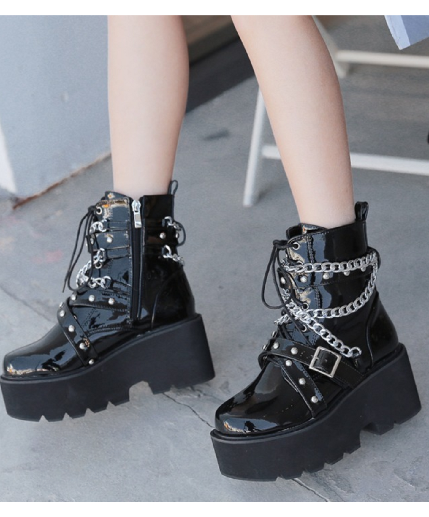 with wrapped chain decoration zip up boots EN1508