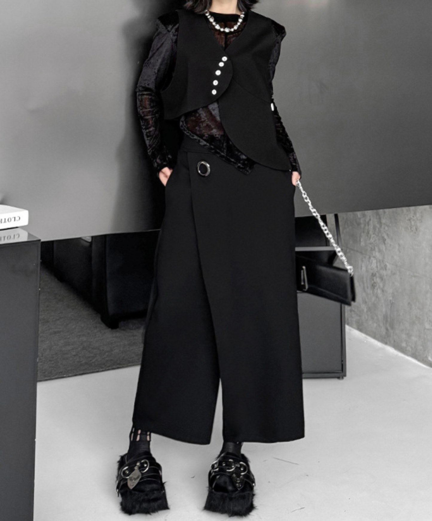 silver metal ring included wide pants EN2332