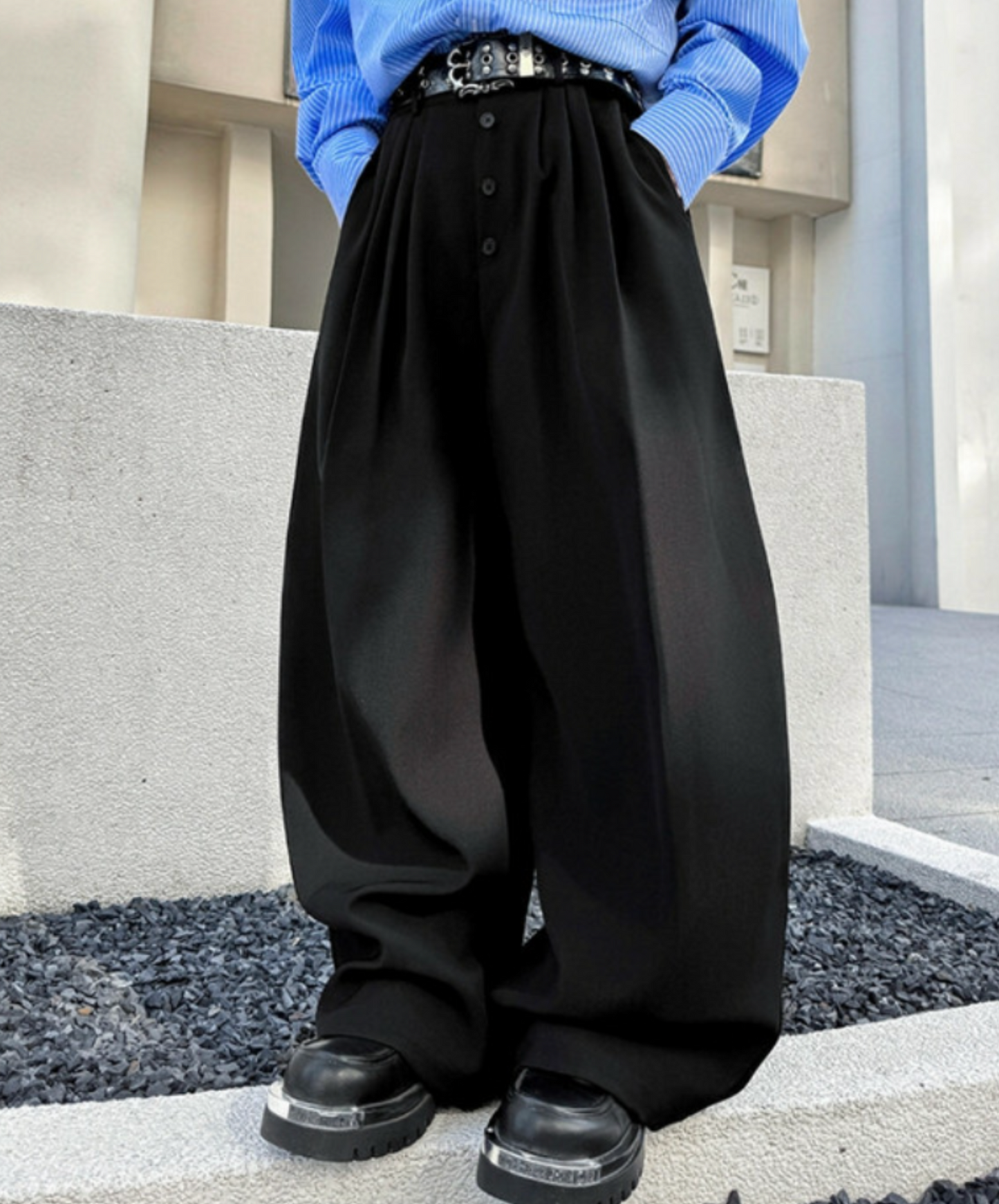 casual button design wide pants EN2338