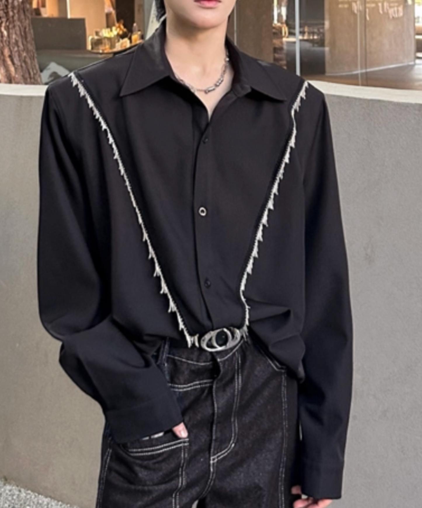 v-line fringe decoration shirt EN2435