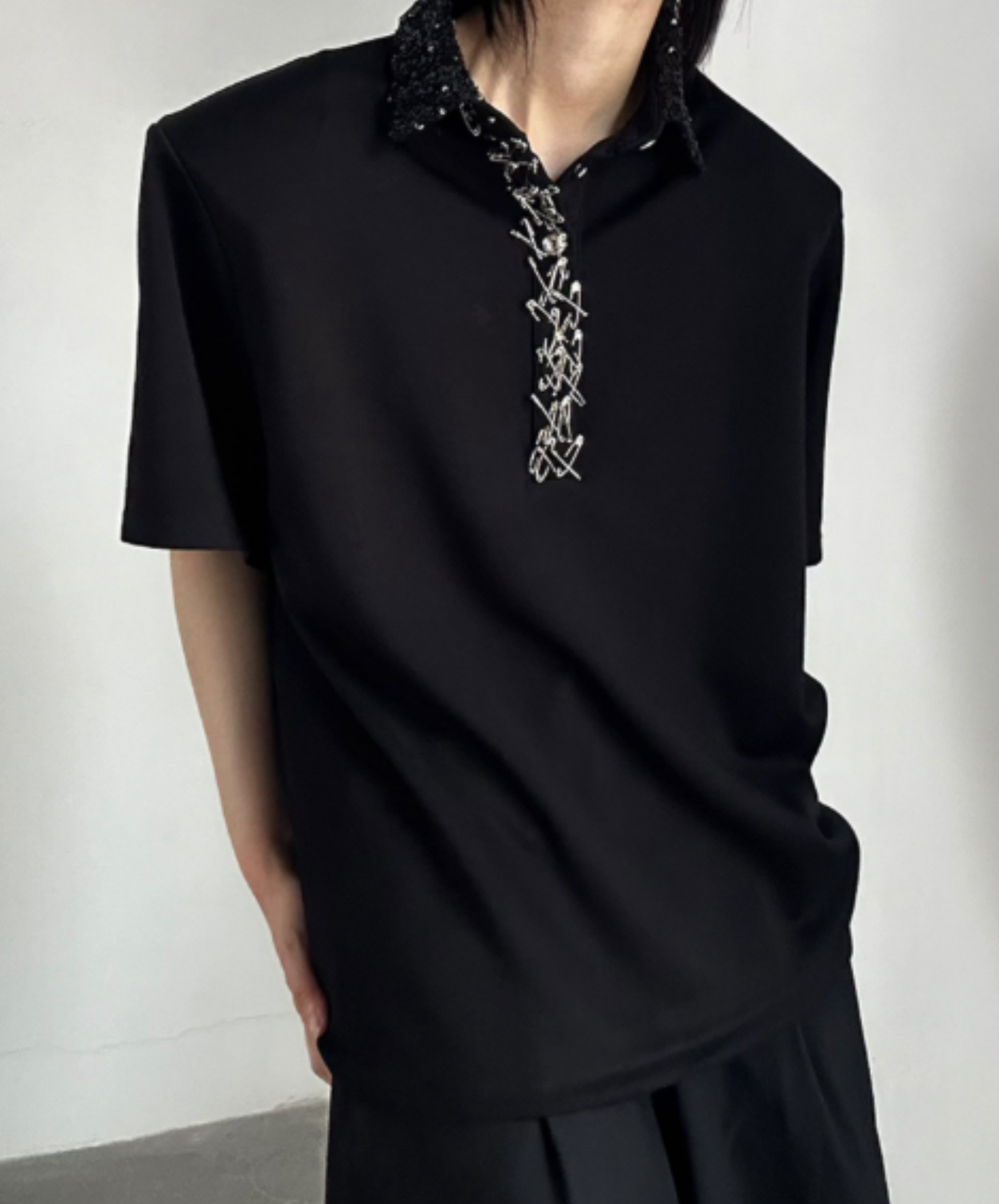 metallic sequin collar shirt EN3071