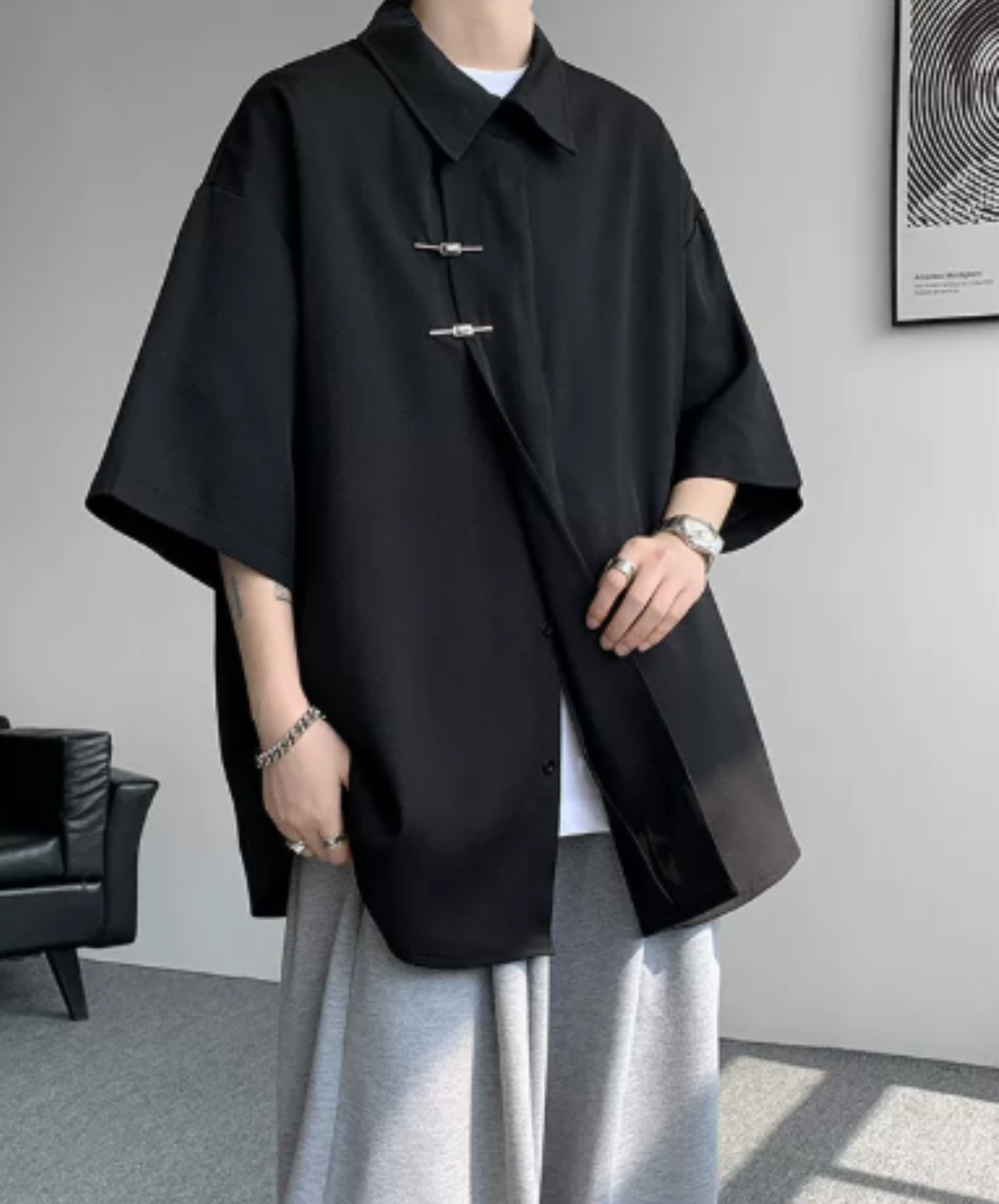 chinese-style slanted front placket shirt EN2910