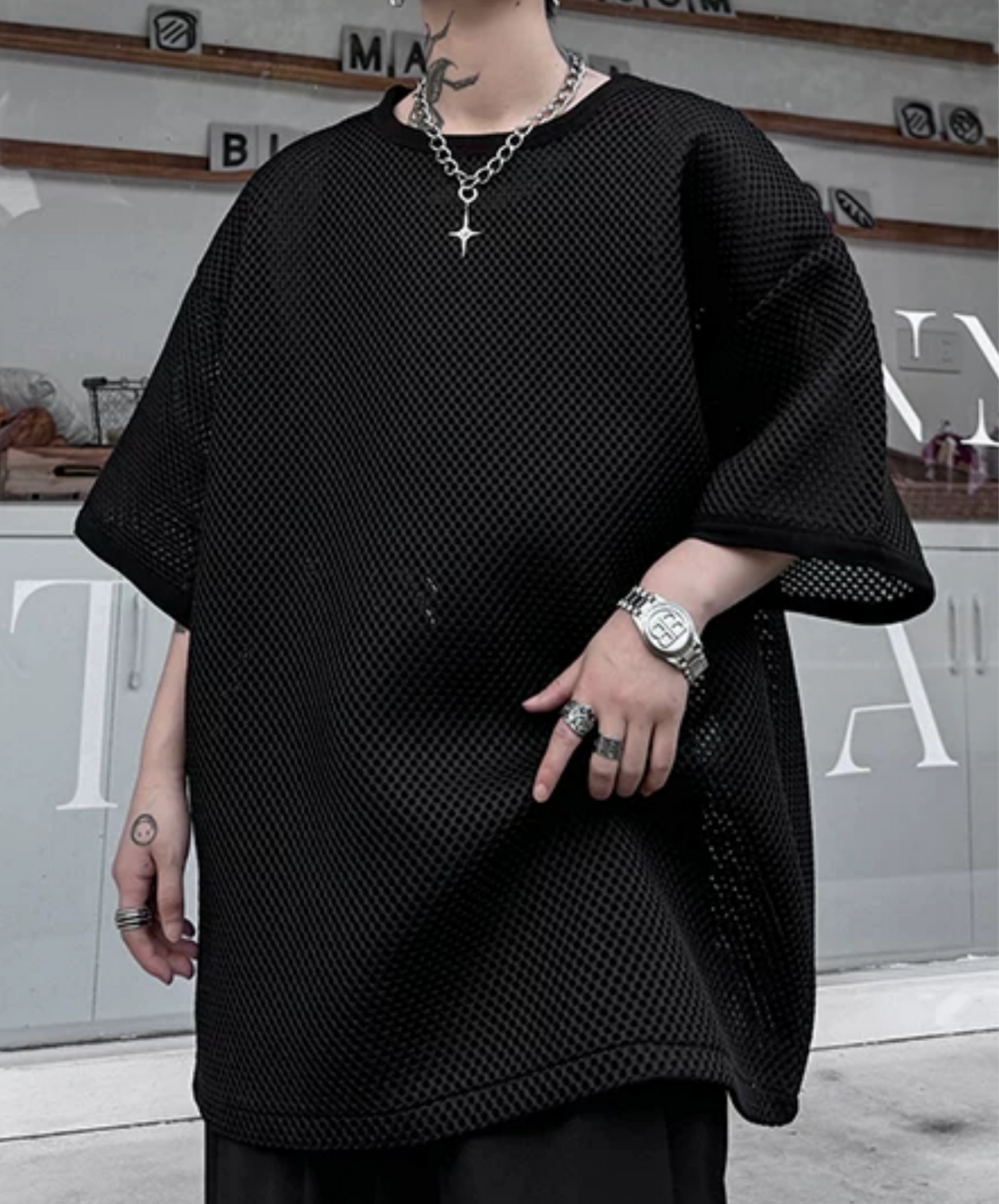 round mesh oversized t-shirt EN2862