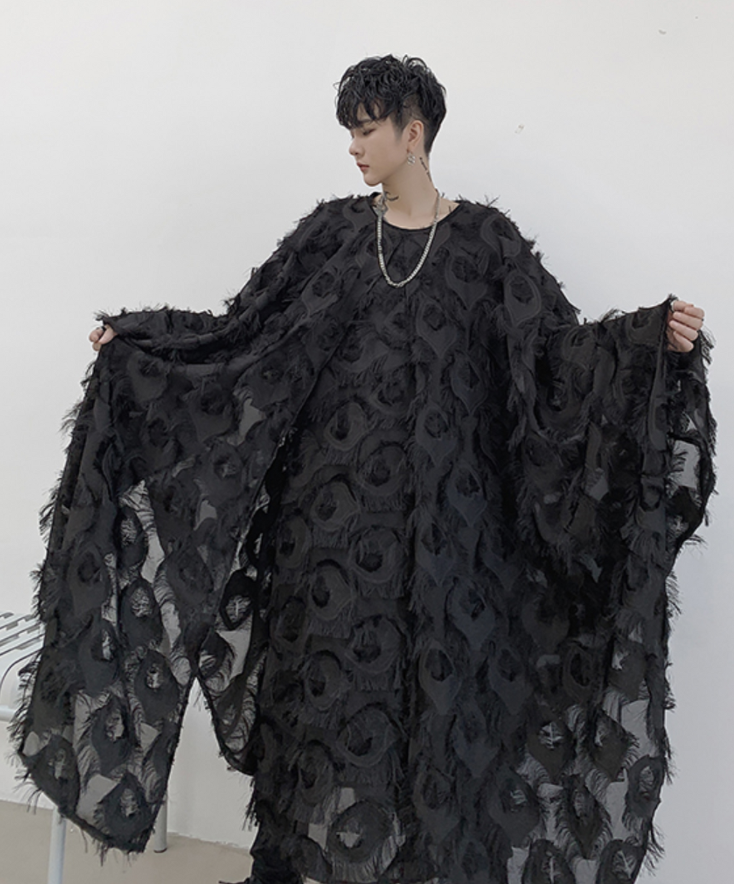 creative feather motif cape coat EN1462