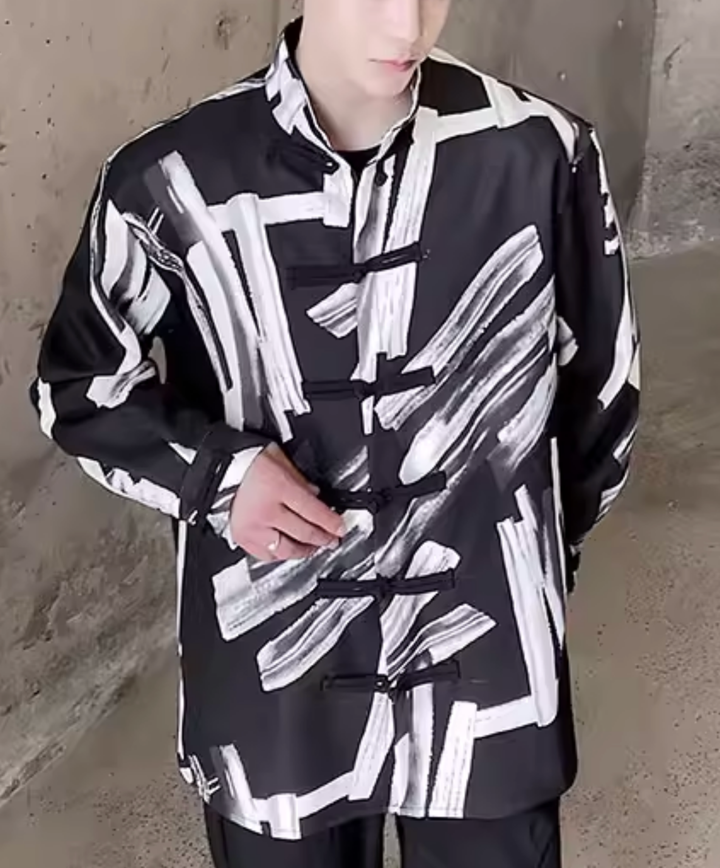 splicing print stand collar shirt EN2819
