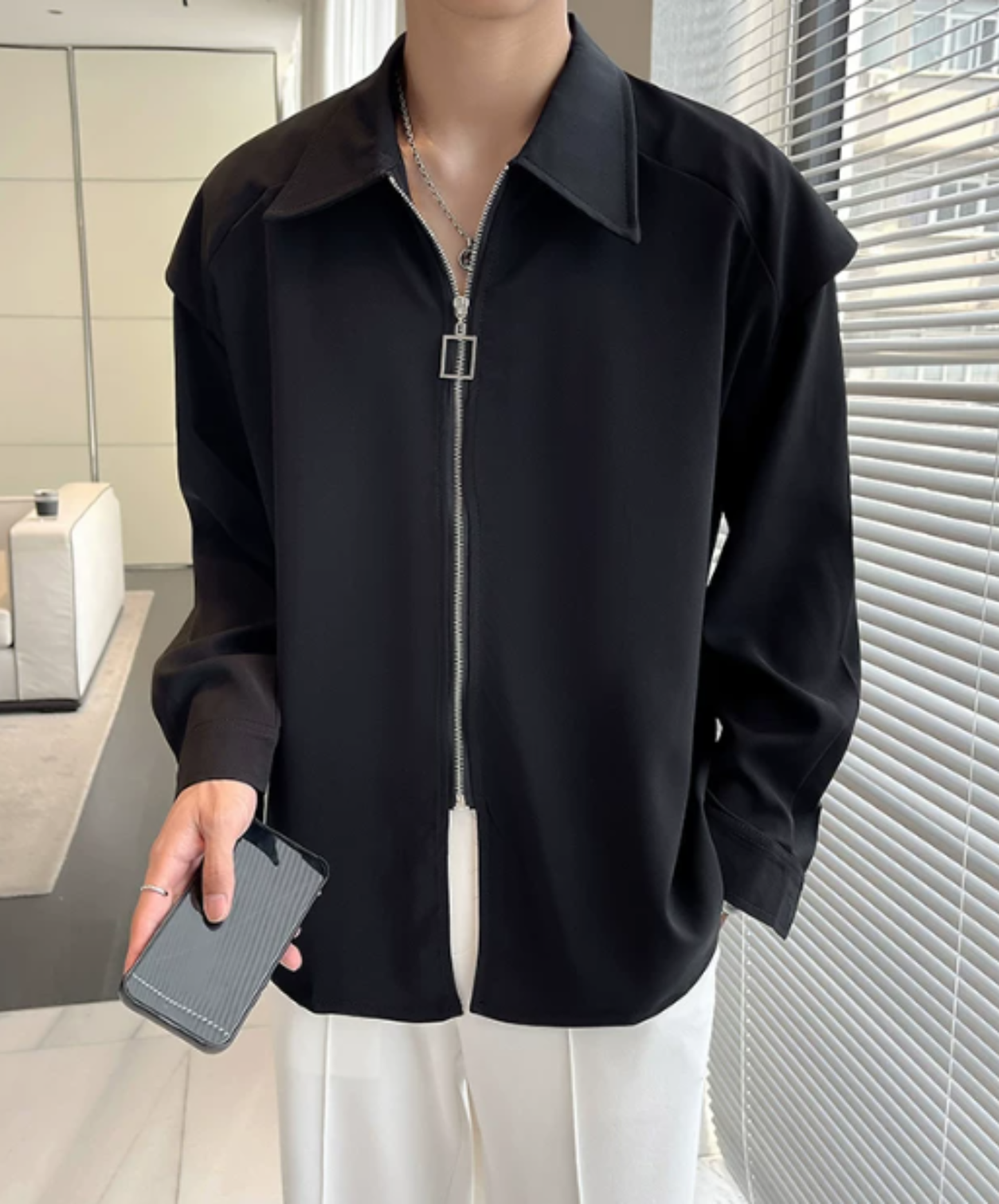 zip-up design long sleeves shirt EN2872