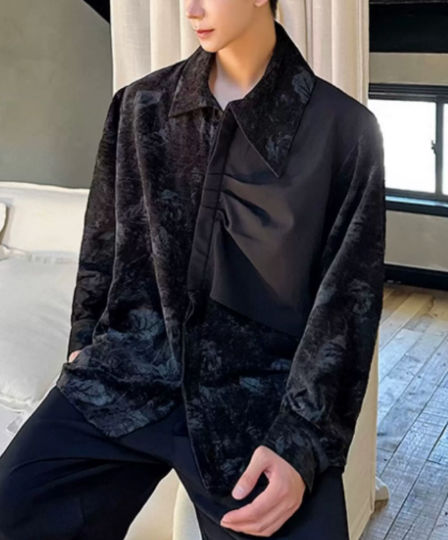 dark asymmetrical tie-dye velvet shirt EN2848
