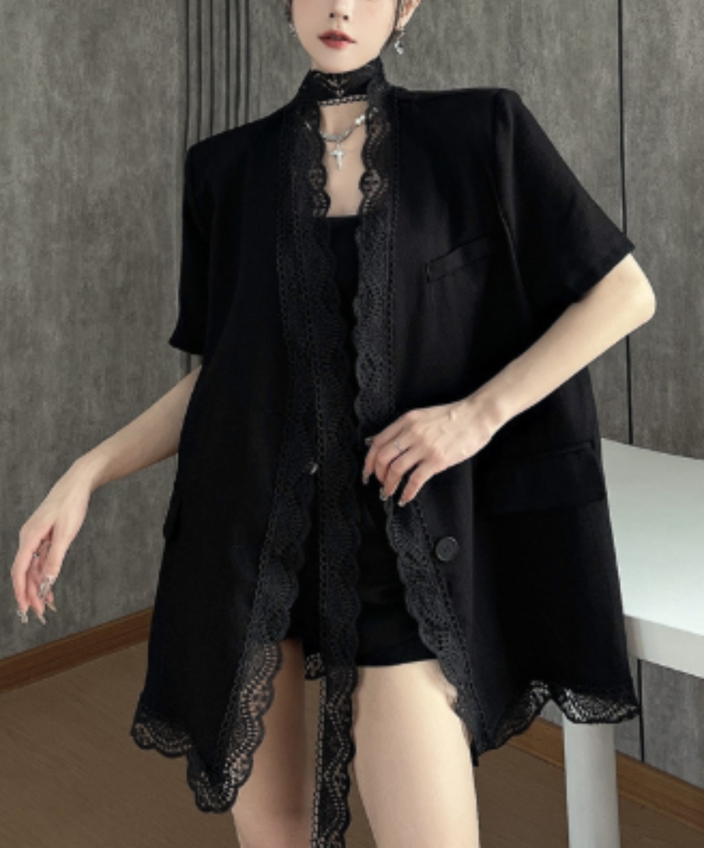 lightweight lace cotton linen jacket EN2965