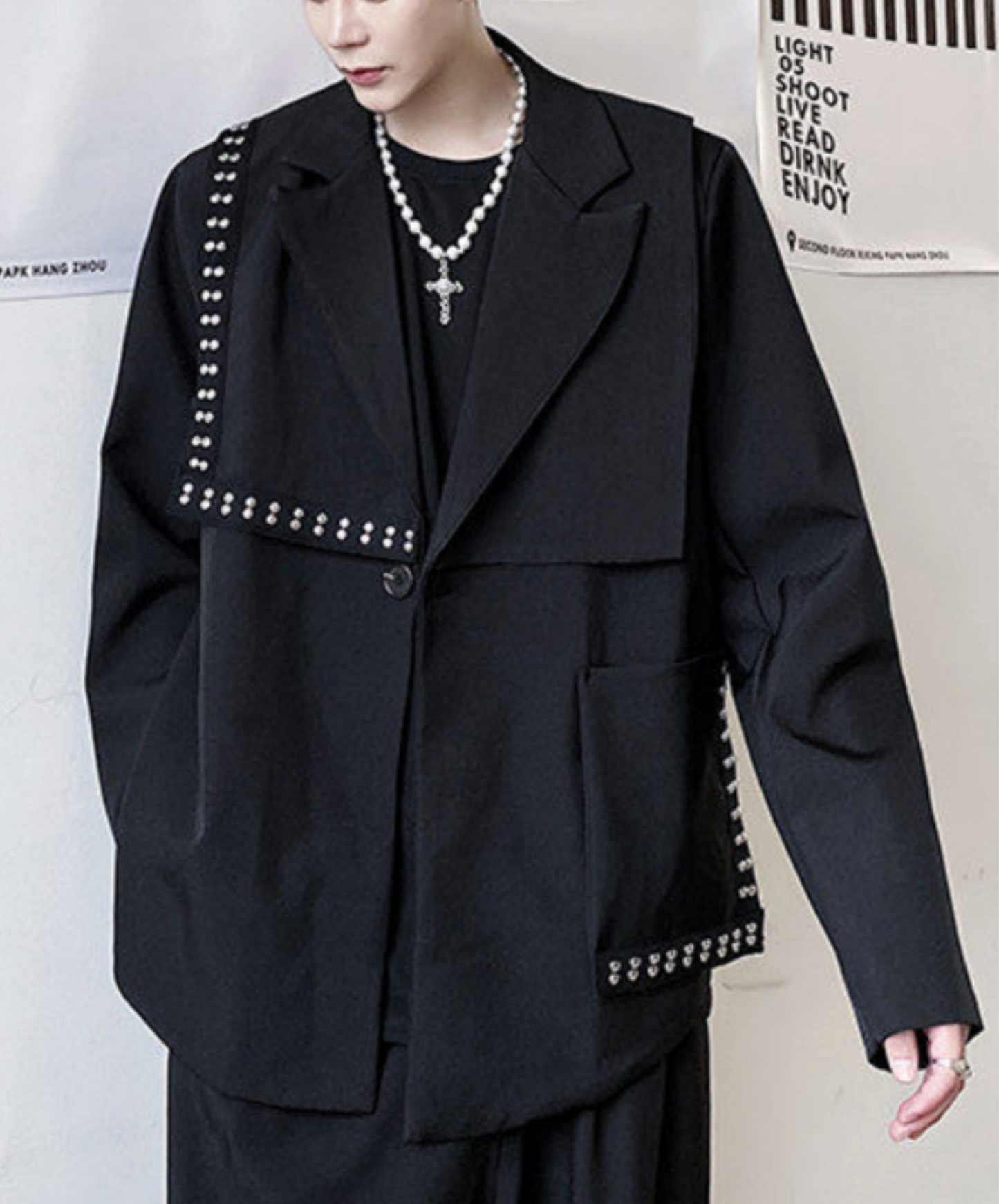 asymmetrical stud decoration jacket EN2667