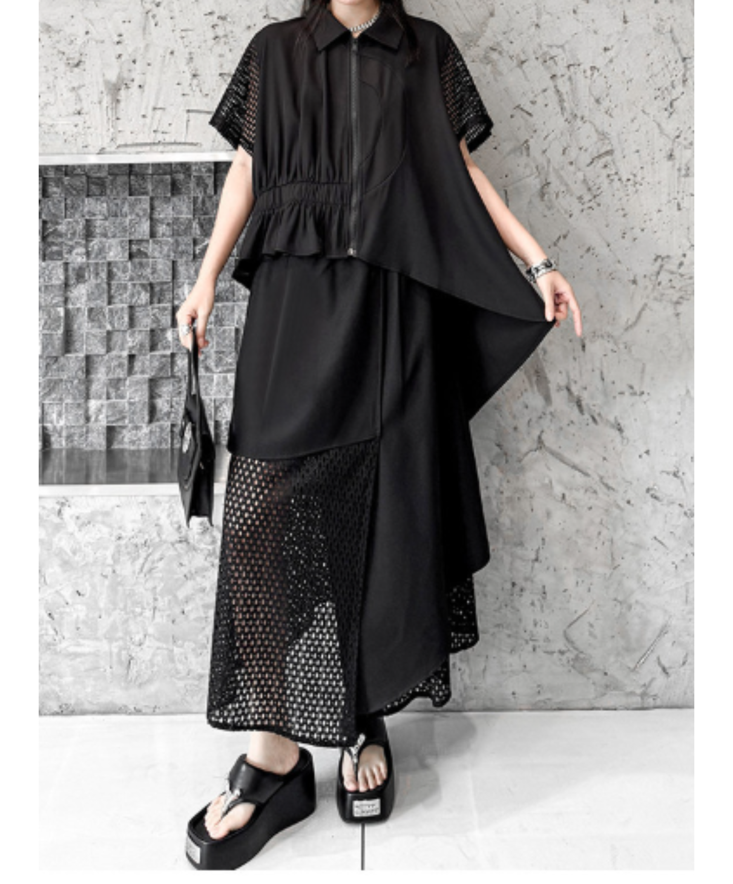 dark irregular design sheer shirt EN2946