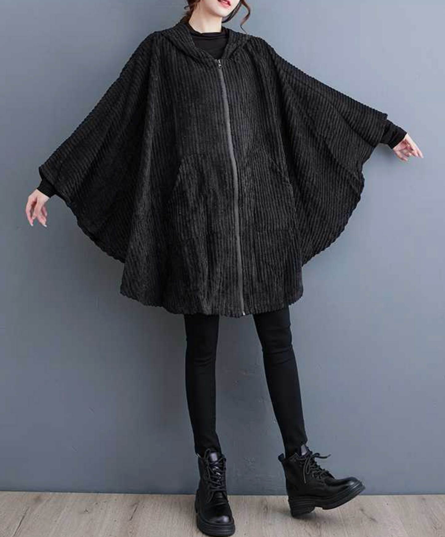 corduroy poncho hoodie EN2443