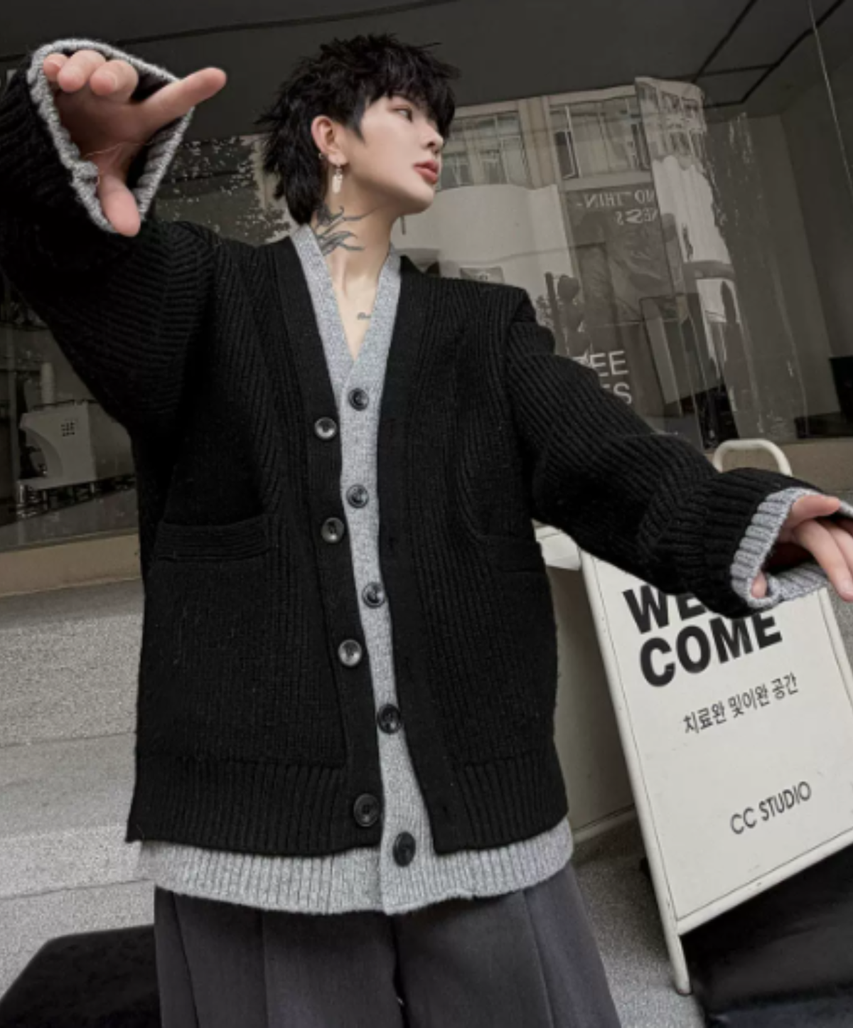 layered-look loose silhouette cardigan EN3254