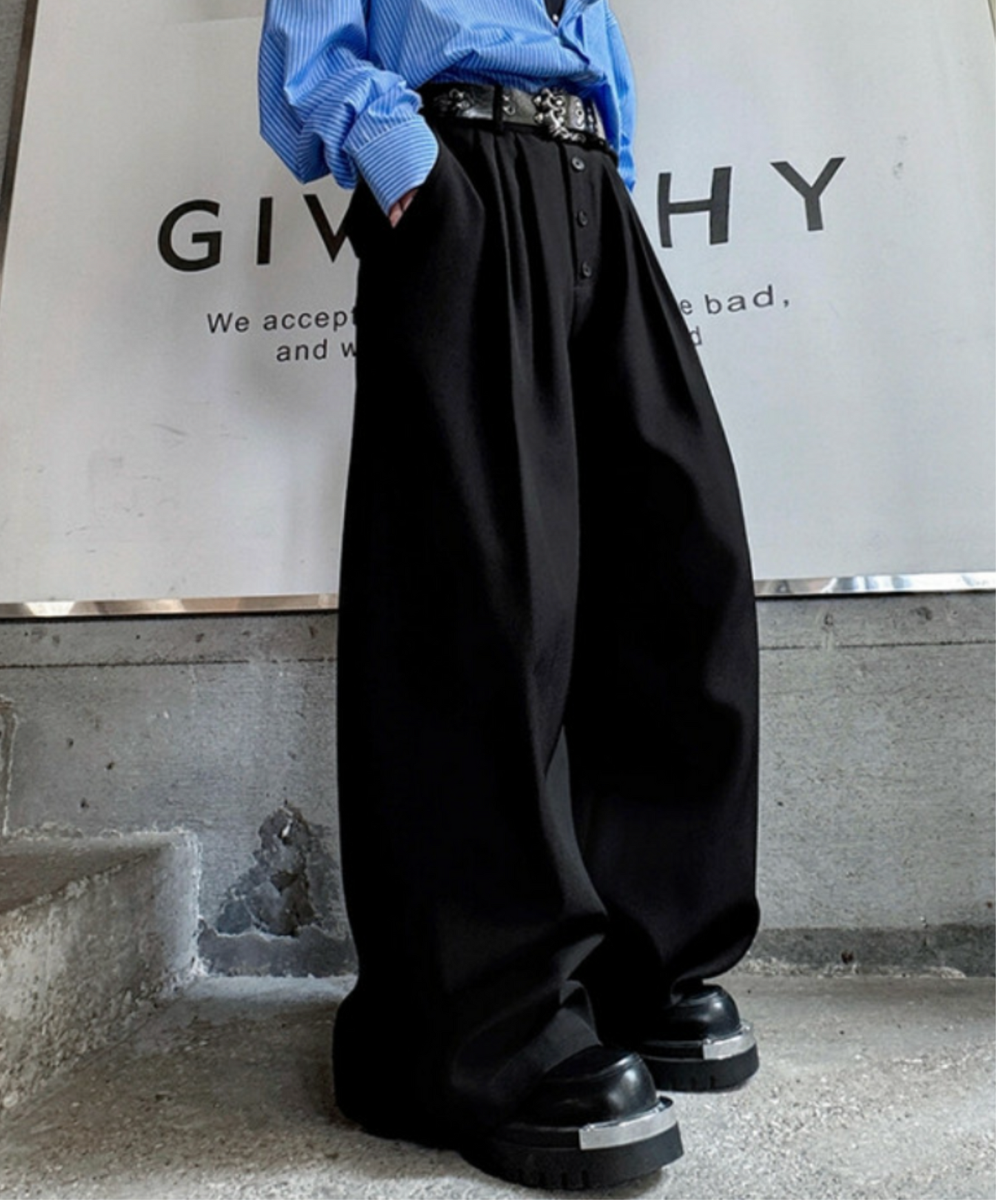 casual button design wide pants EN2338