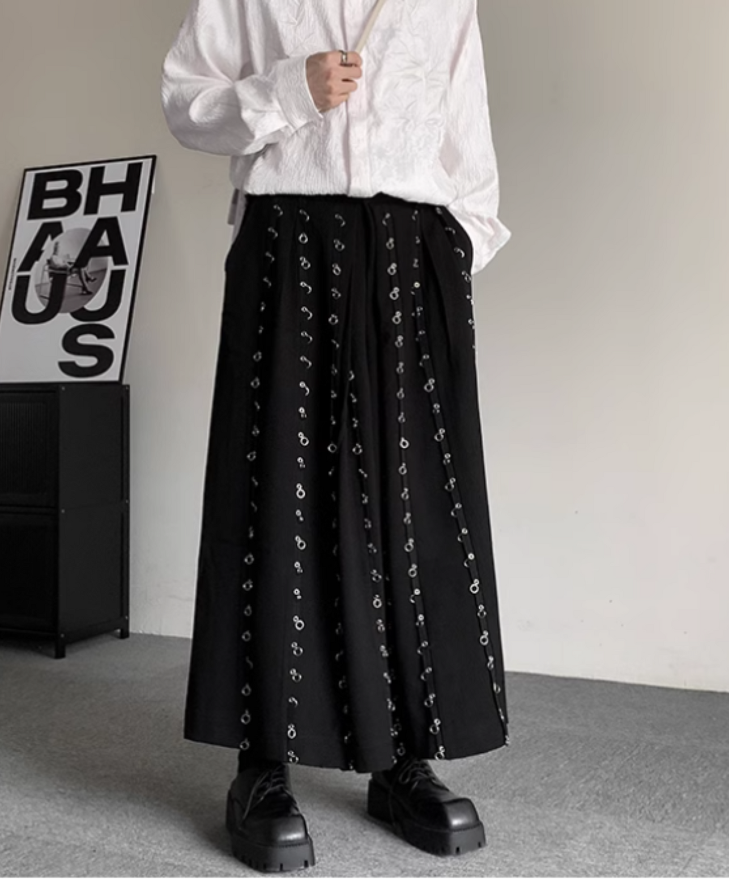 dark metal hoop wide pants EN1899