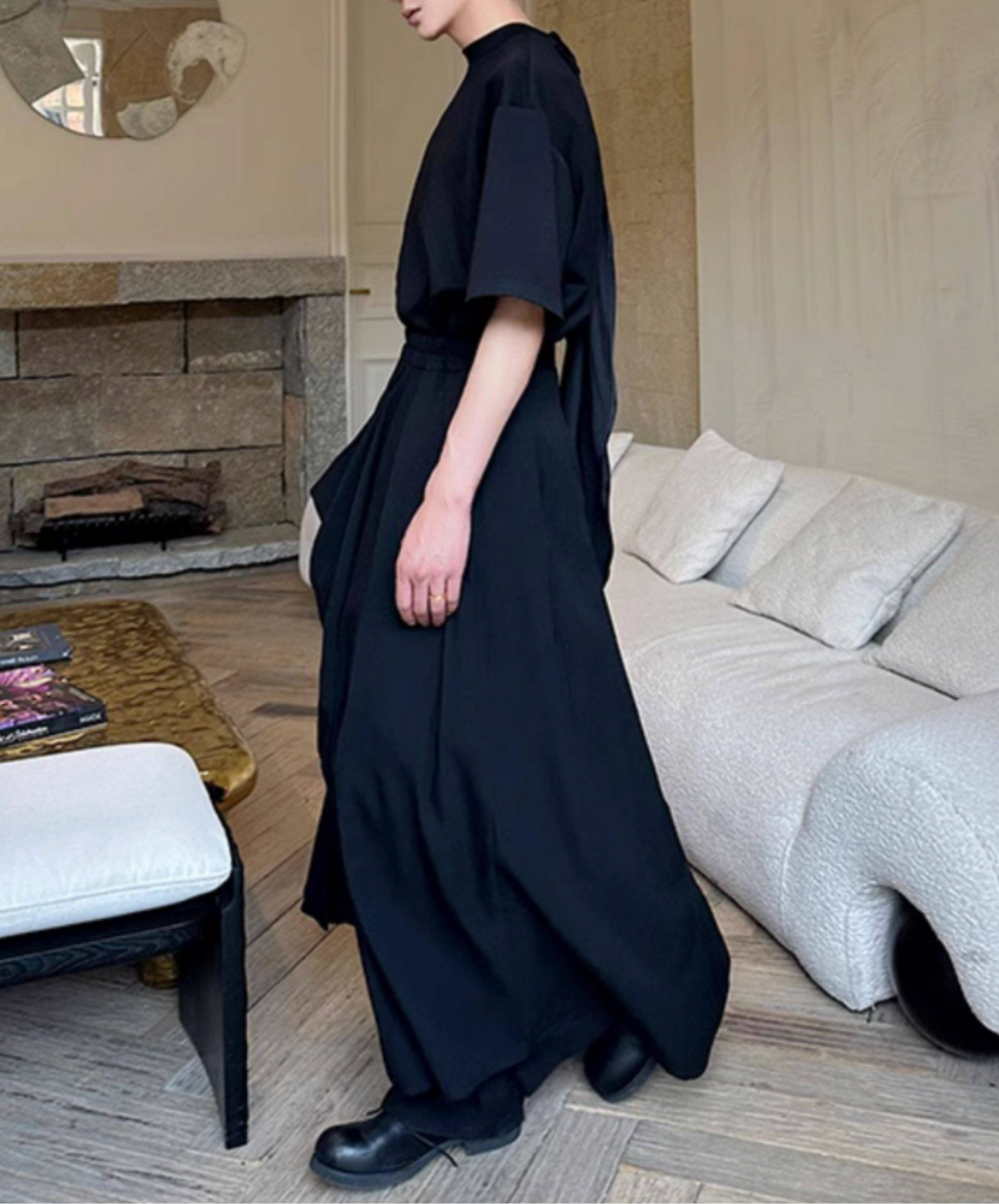 dark draped double skirt pants EN2691