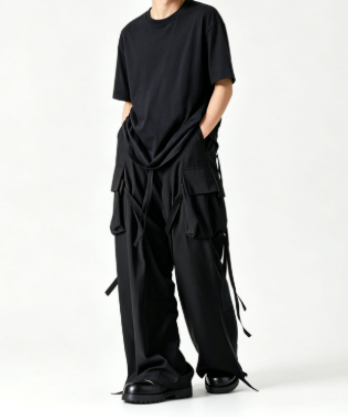 dark side flap pocket with strap wide pants EN3259