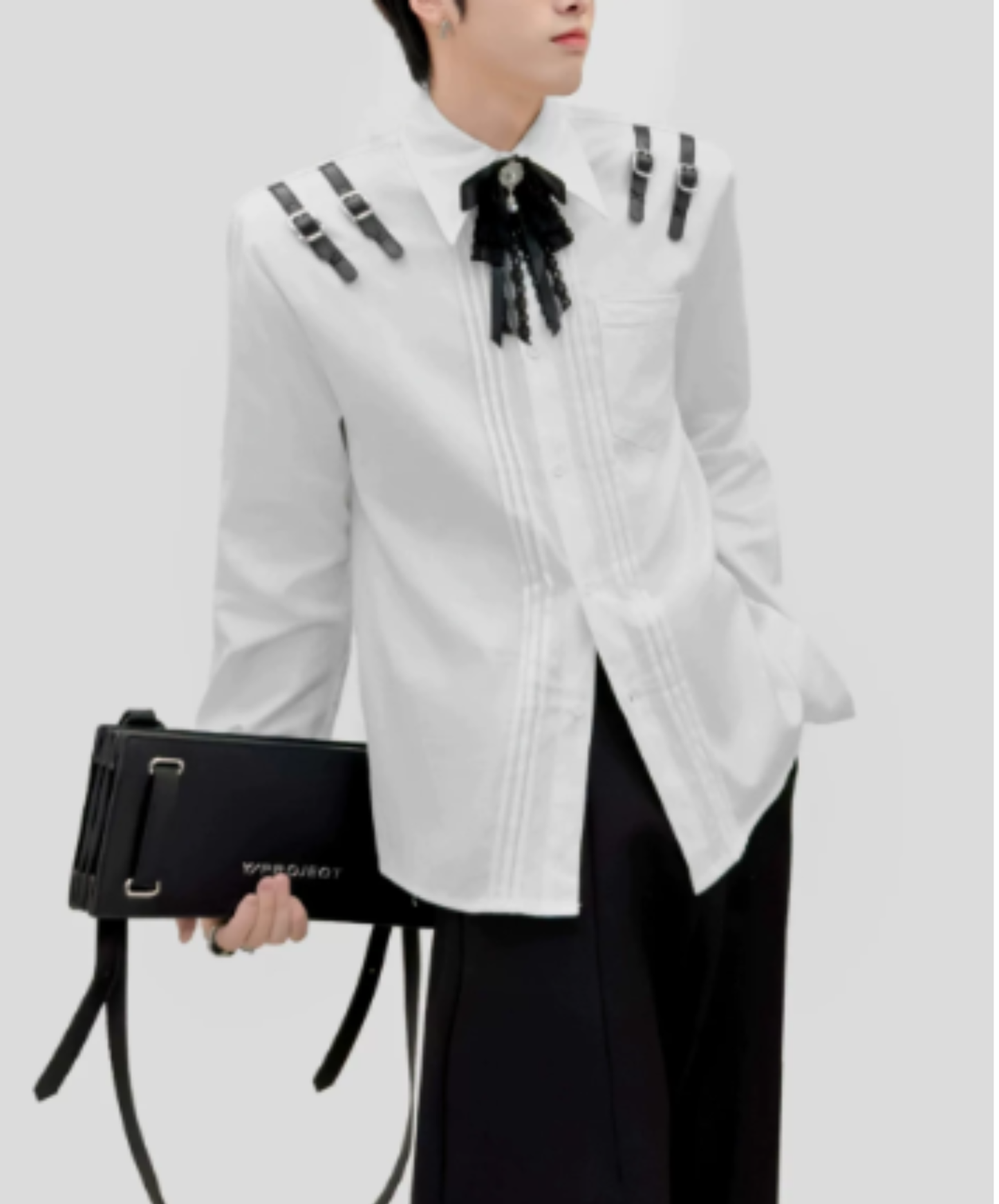 leather belt with bow tie shirt EN3084