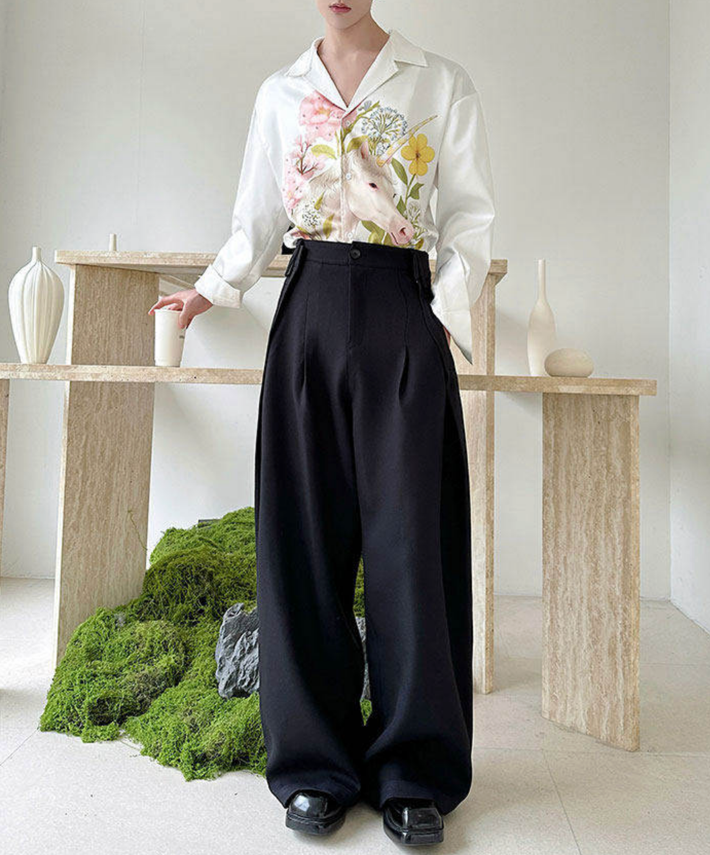 mid-high waist simple wide pants EN2711