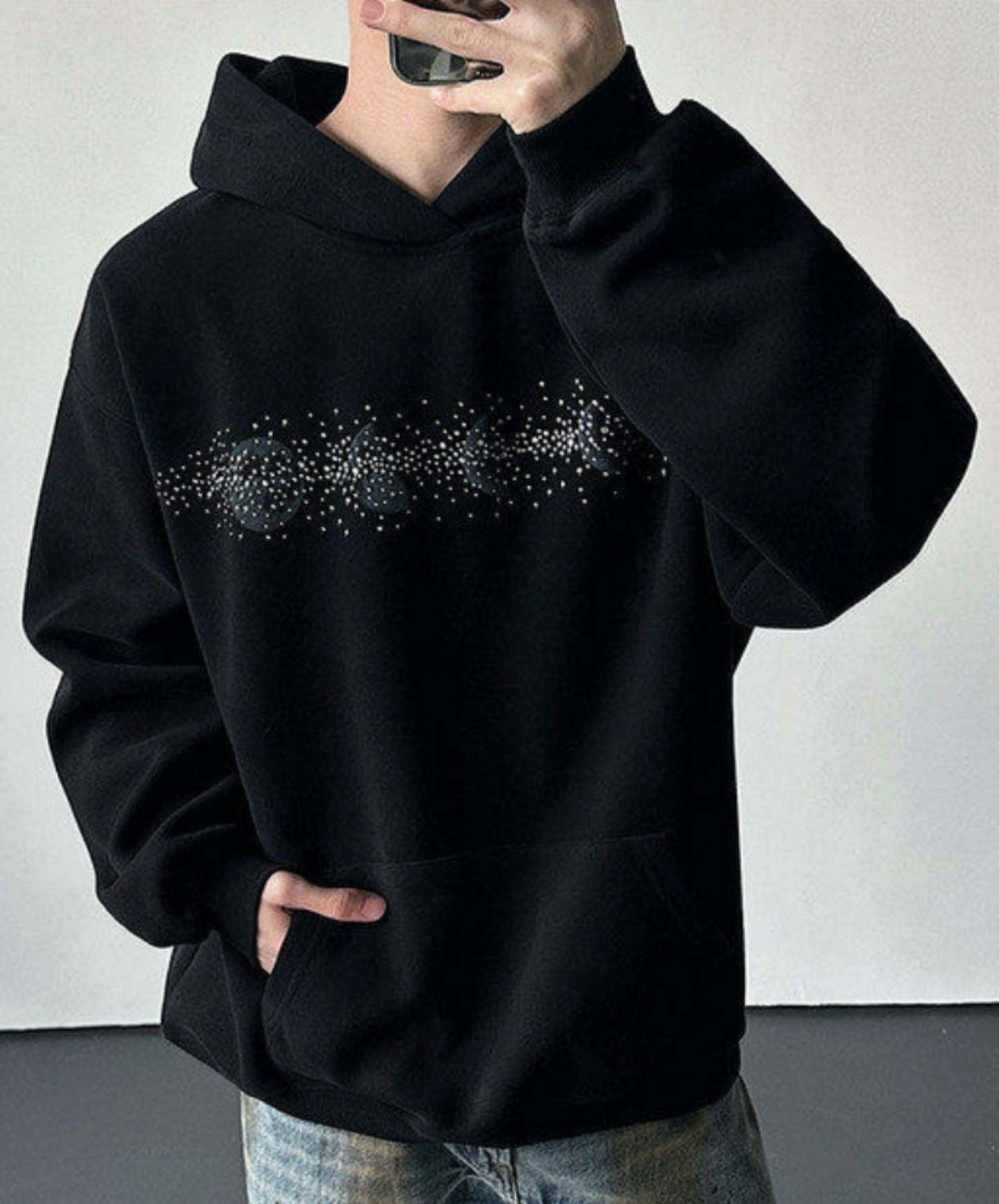 moon rhinestone loose hoodie EN2690
