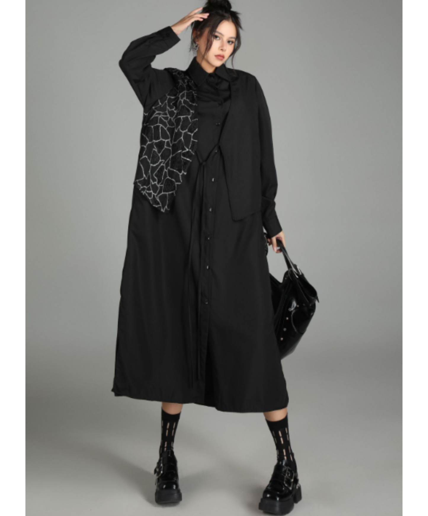 dark patchwork two-piece style long shirt EN3016