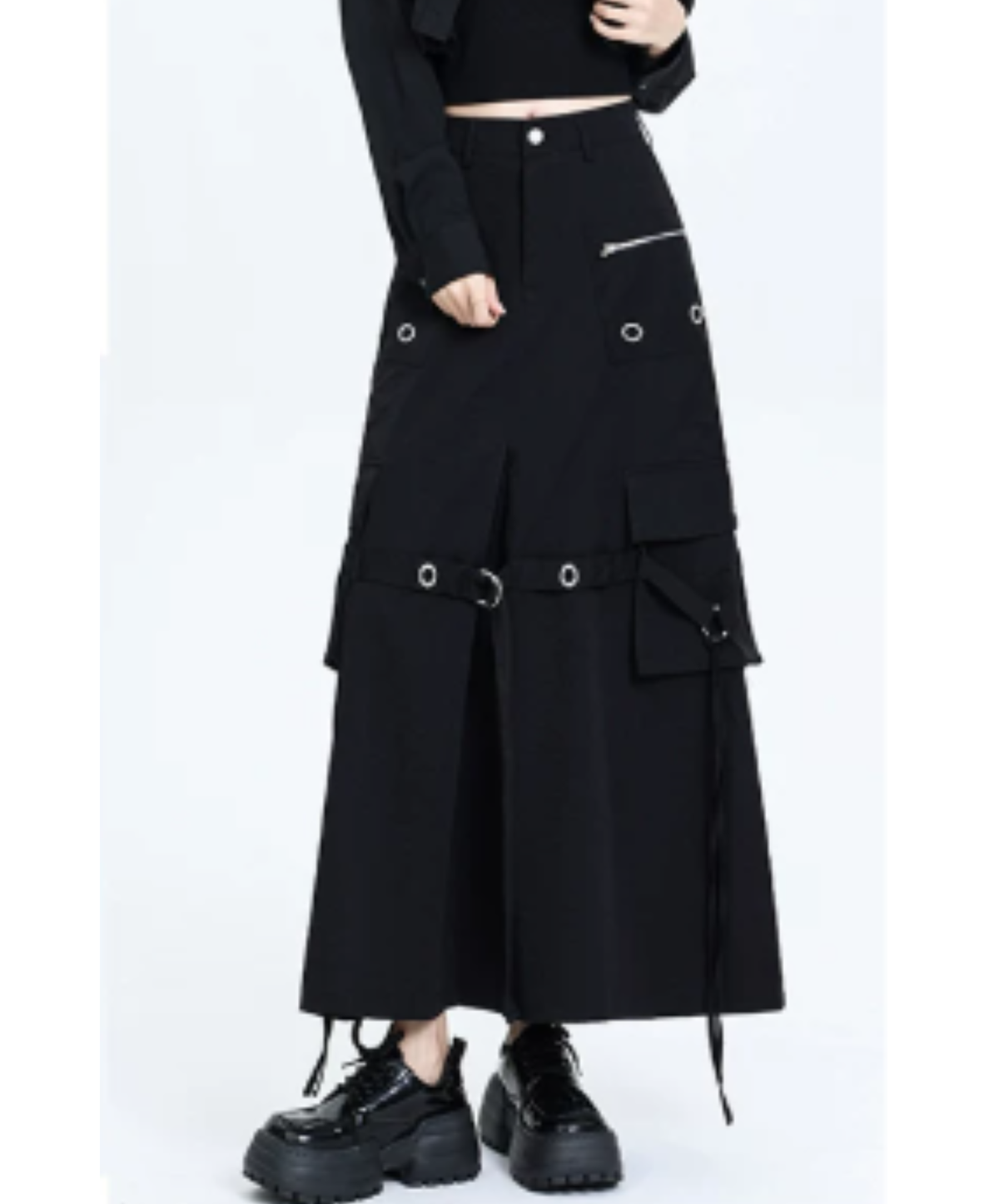 silver zip & eyelet embellishments skirt EN3249
