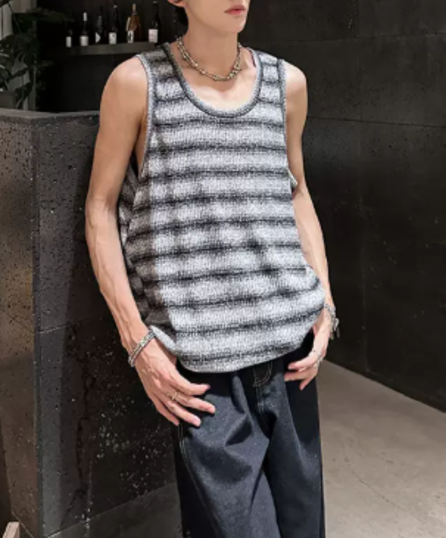 distressed ribbed slim fit tank top EN2974