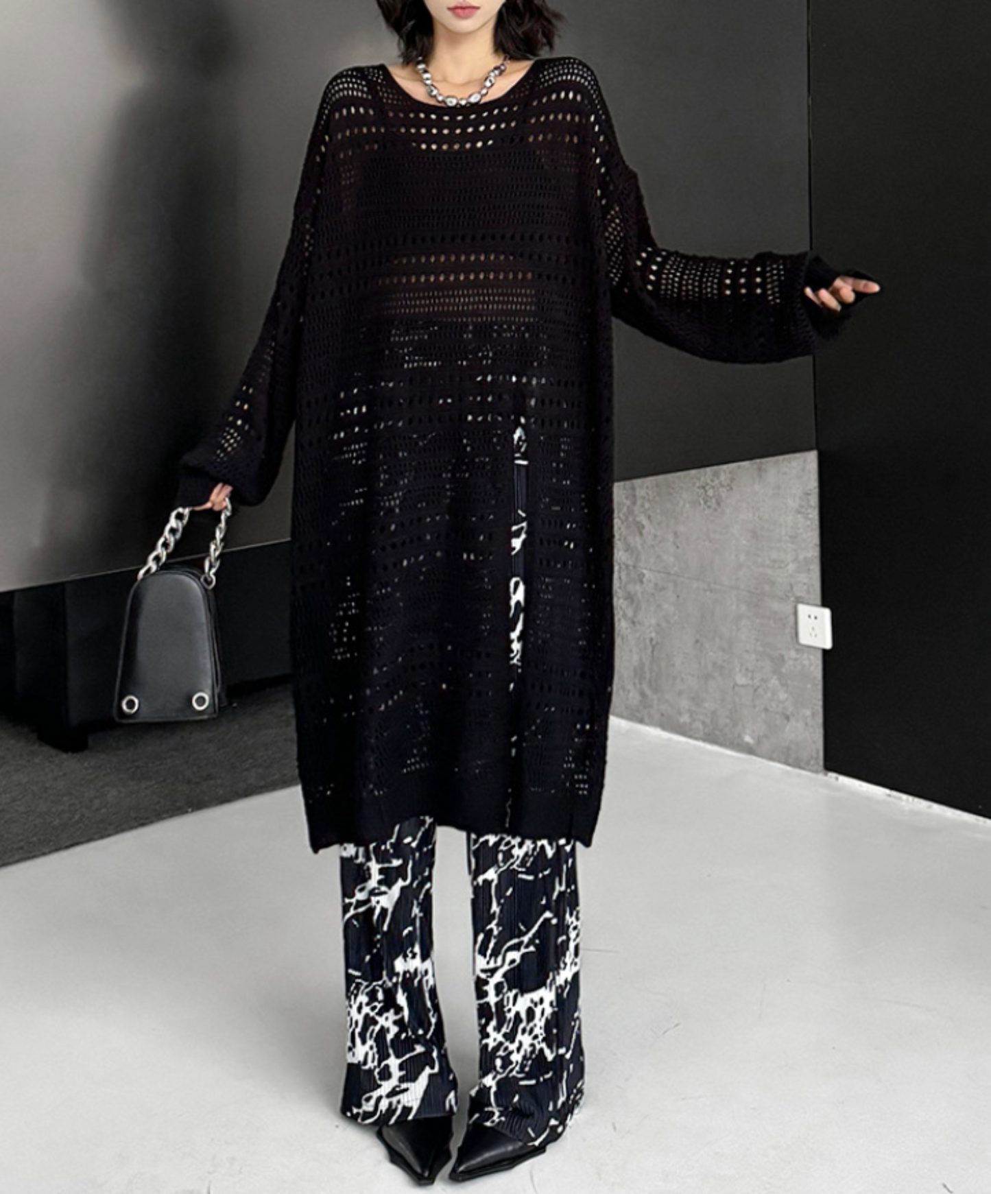 mesh knit long sweater EN2450