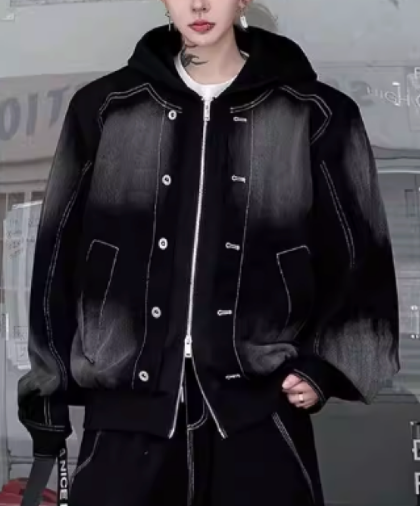 american retro patchwork denim hoodie EN2717