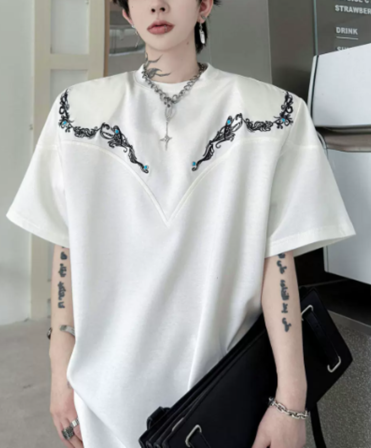 retro embroidery beads t-shirt EN2873