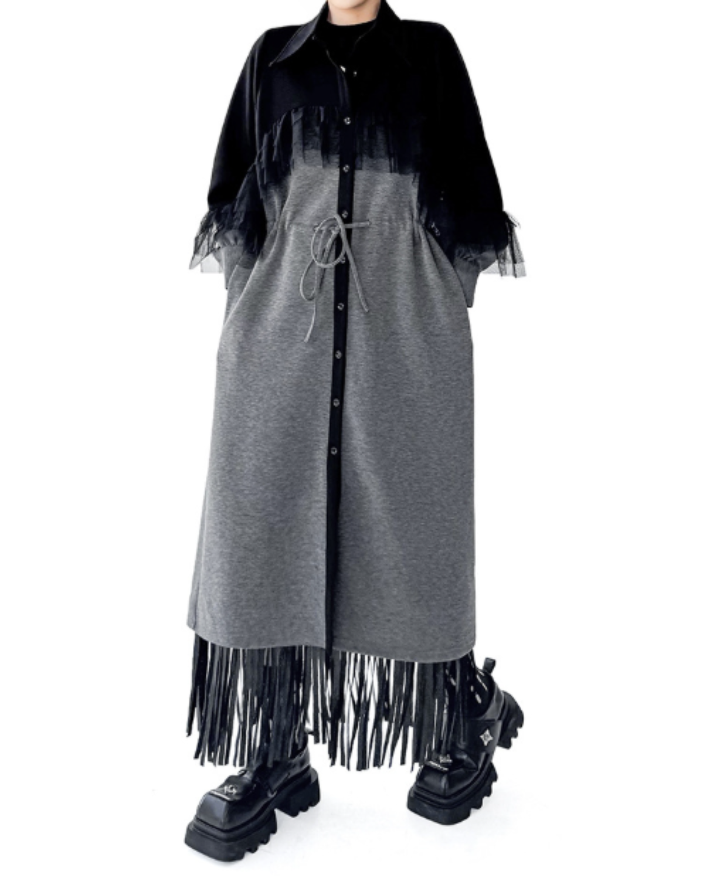 tulle patchwork and shibori detailing long shirt EN3133