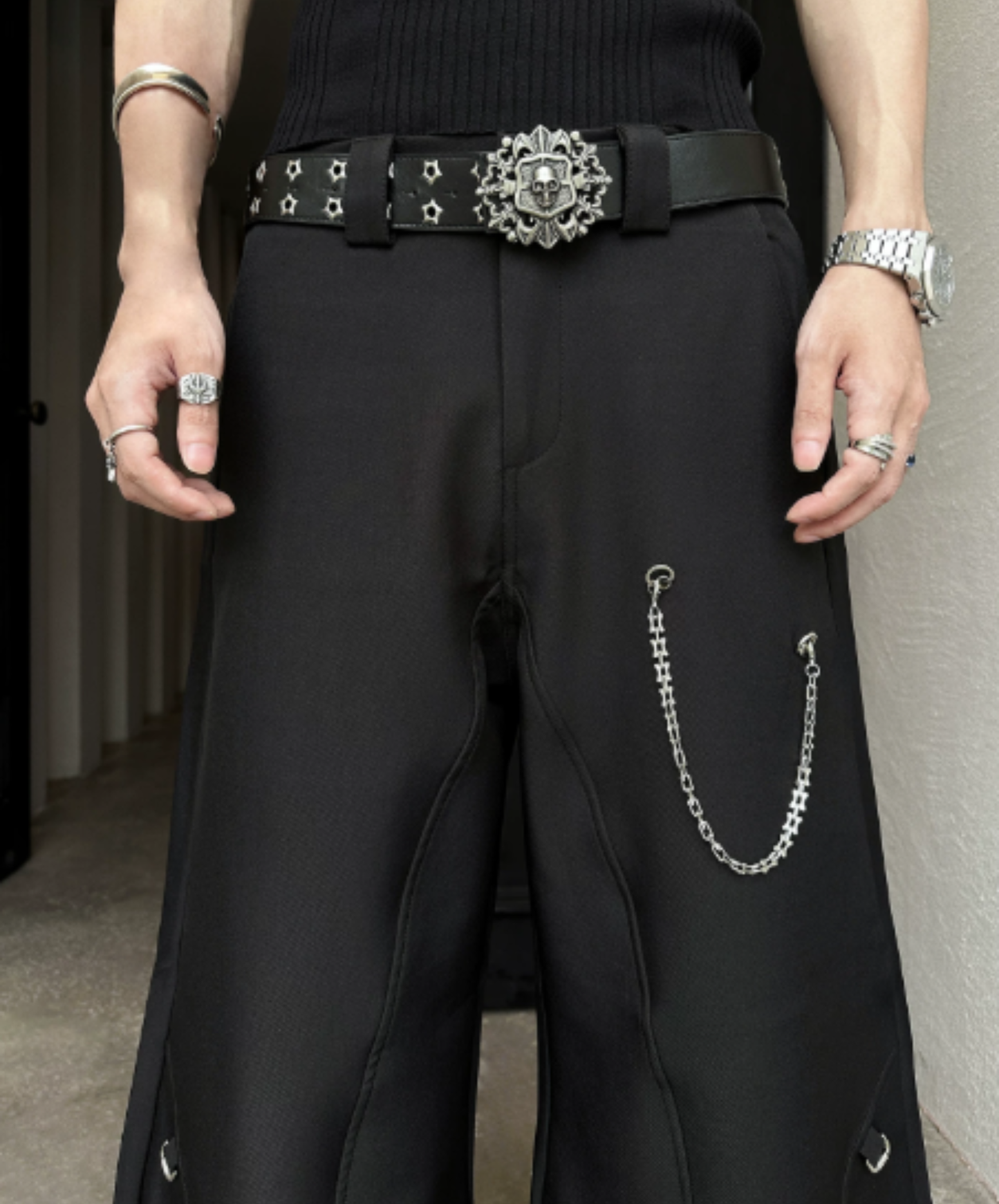 front panel with chain accent wide pants EN3140