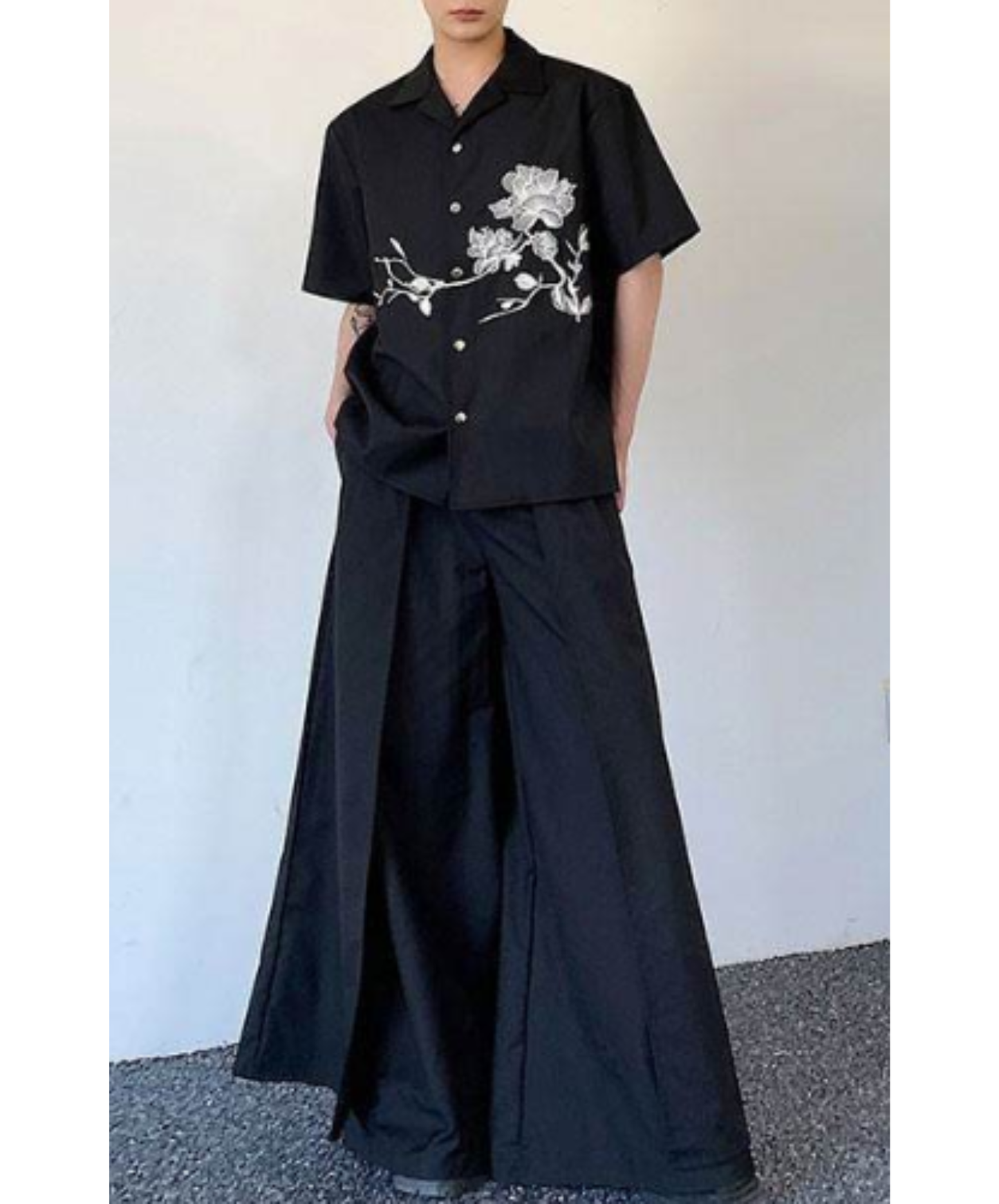 dark retro flower embroidery shirt EN2904