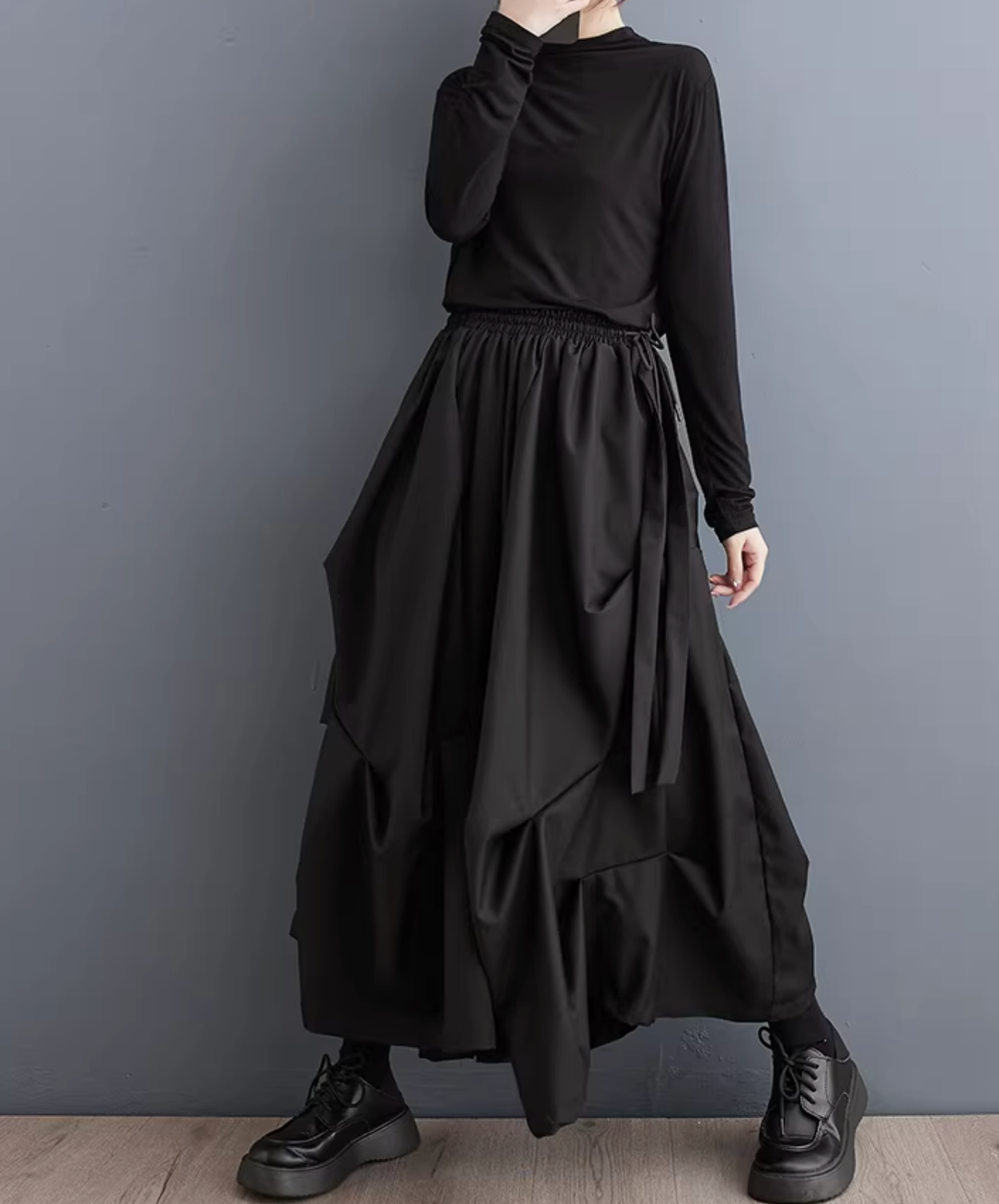 dark pleated drape wide pants EN2833