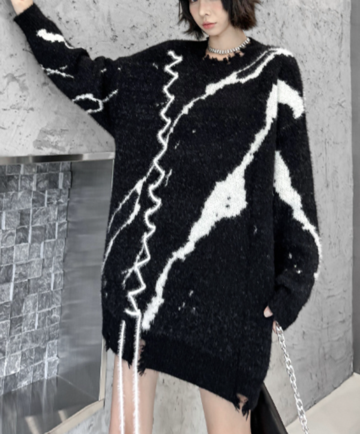 art-style patterned lace-up design sweater EN3205