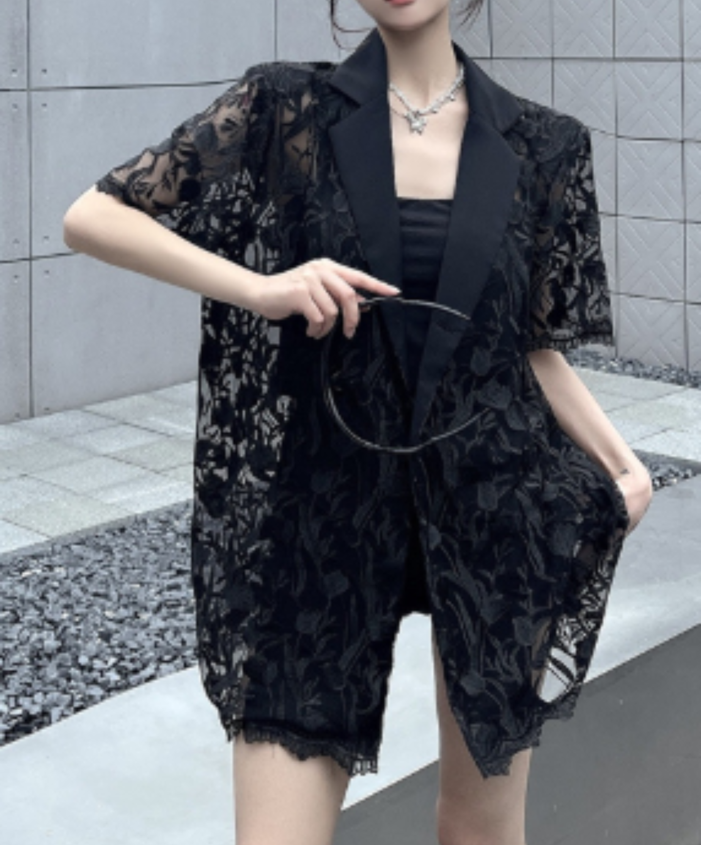 embroidered mesh patchwork jacket EN2966