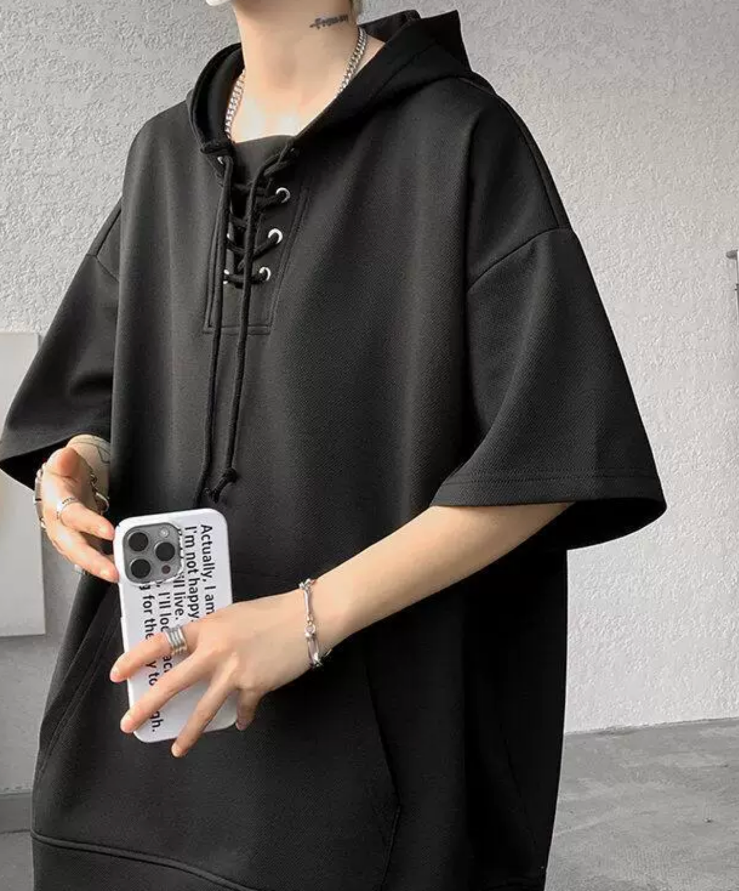 lace-up drawstring design hoodie EN2846