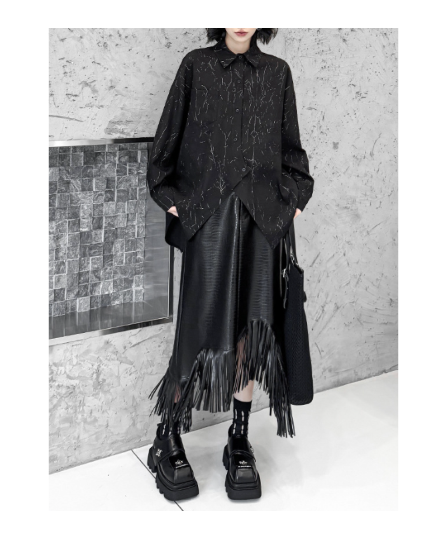 sparkling silver color pattern shirt EN2890