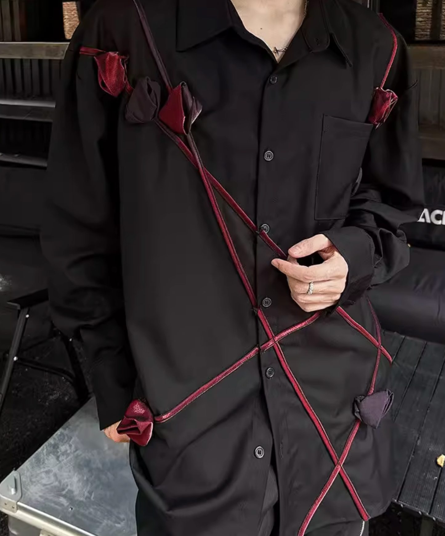 【style97】dark mode outfit set EN2886（shirt + necktie + pants set）