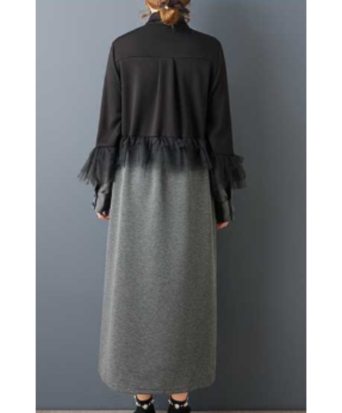 drawstring design tulle ruffle detailing long shirt EN3234