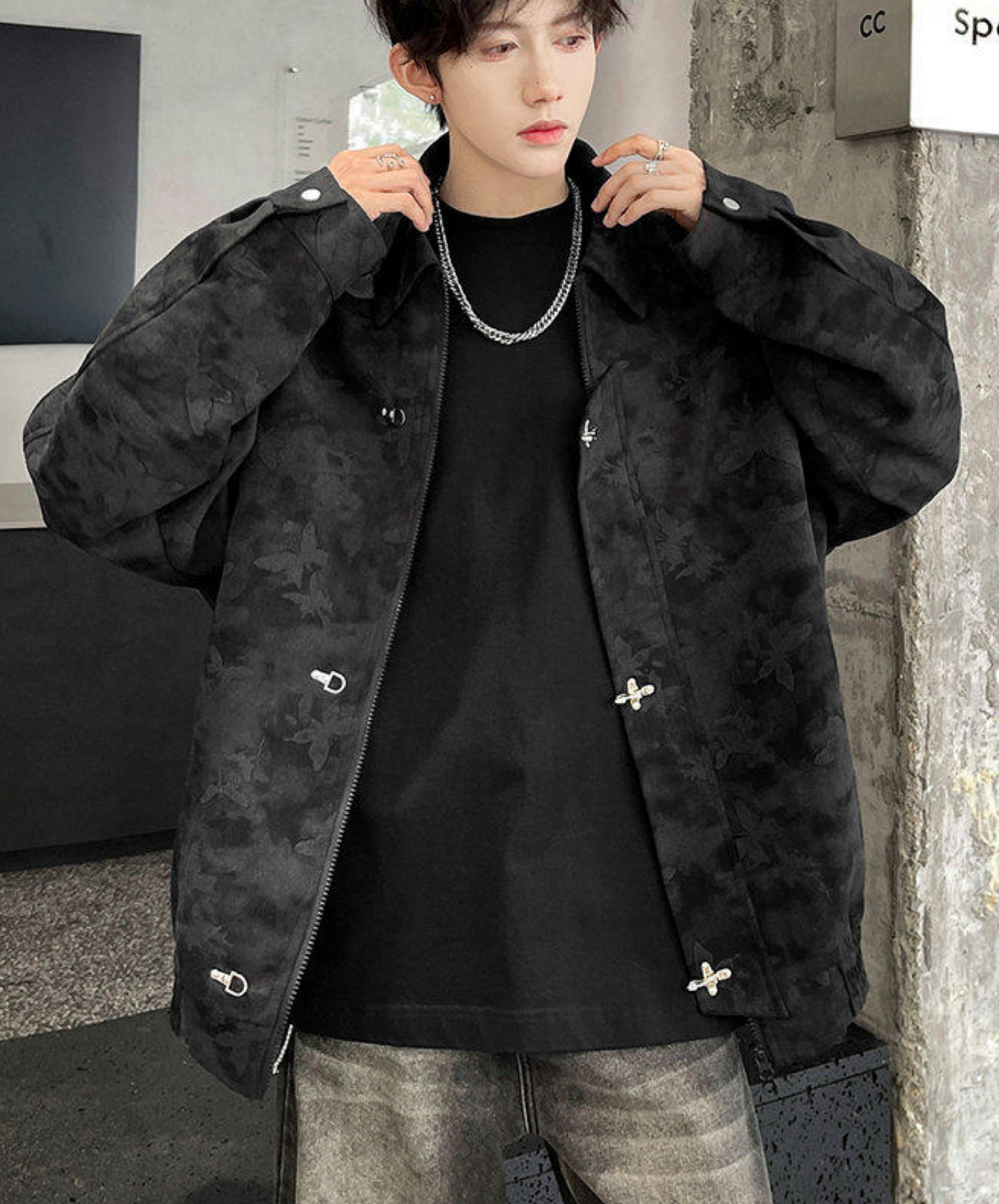 retro butterfly print fireman hook jacket EN2700