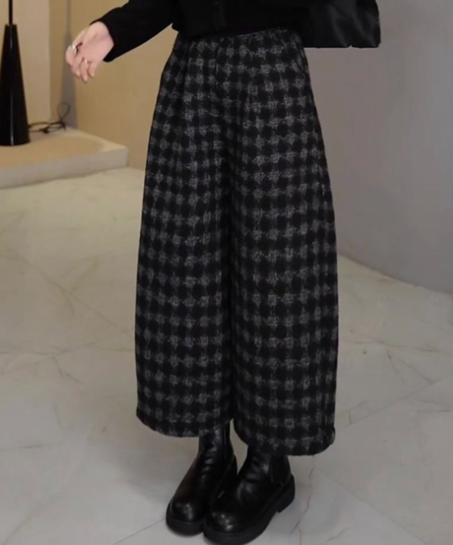 dark retro check cropped wide pants EN2736
