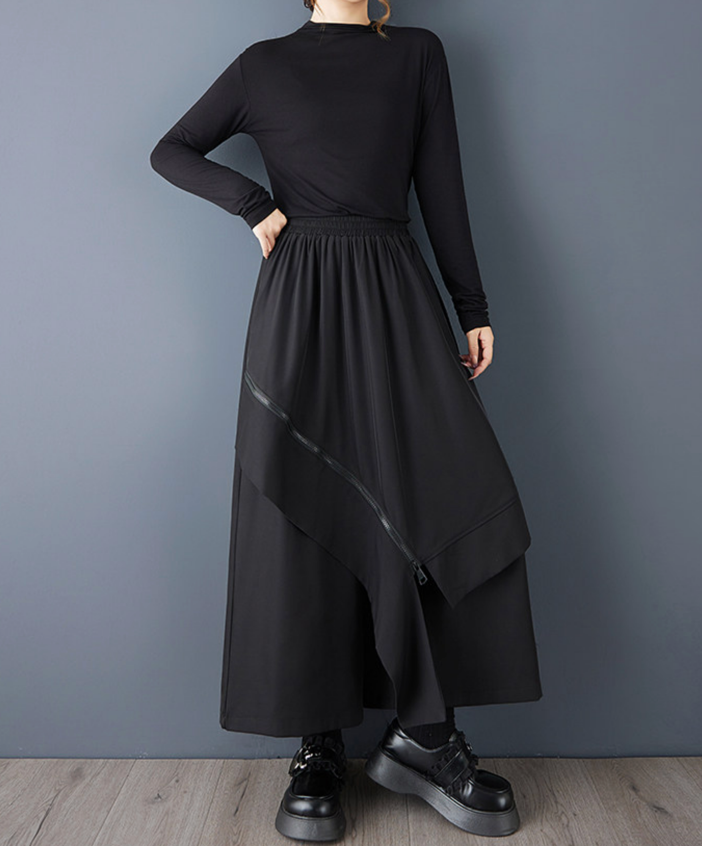 dark Irregular patchwork hem pants EN2701