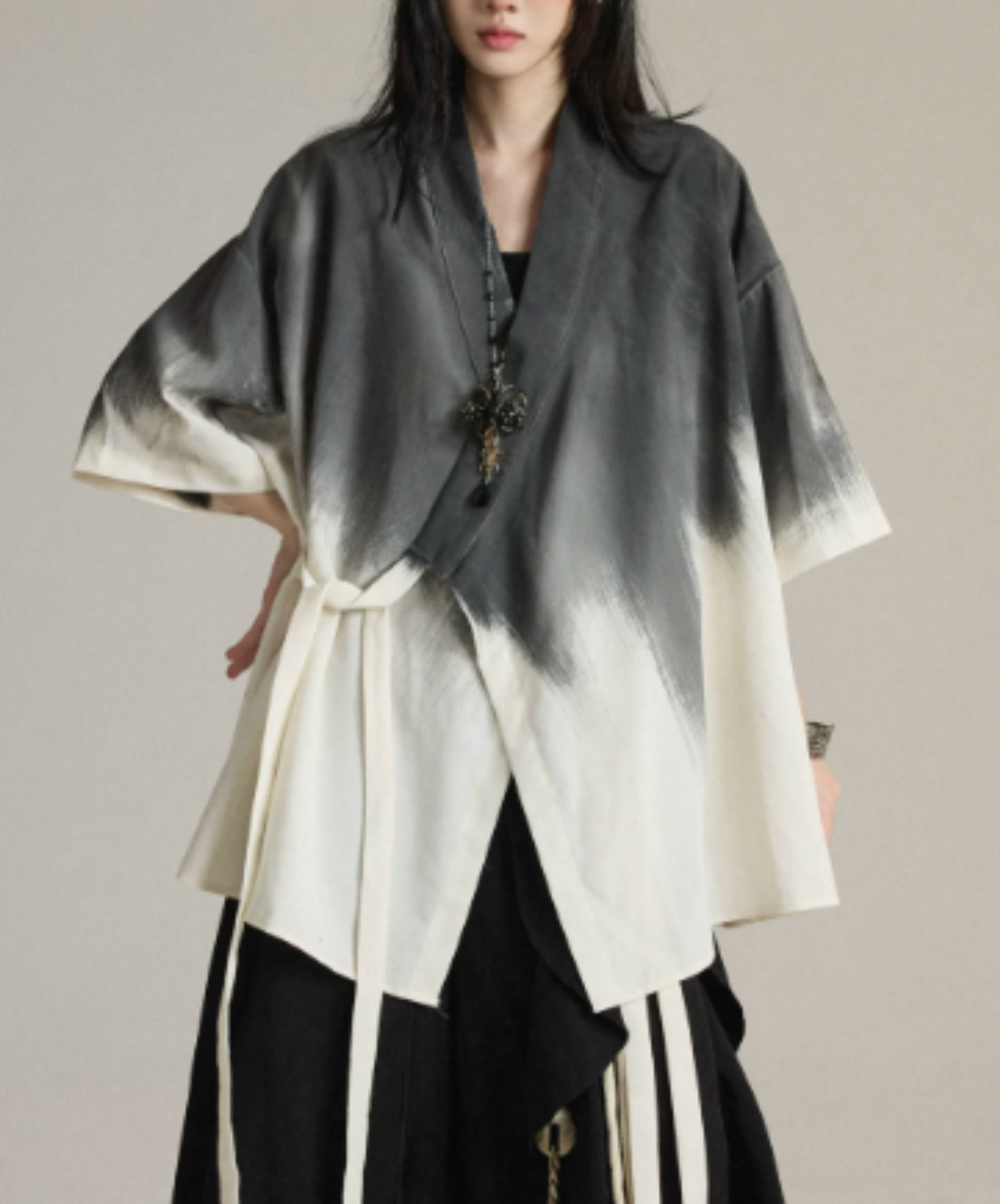 tie-dye print with waist tie jacket EN3010