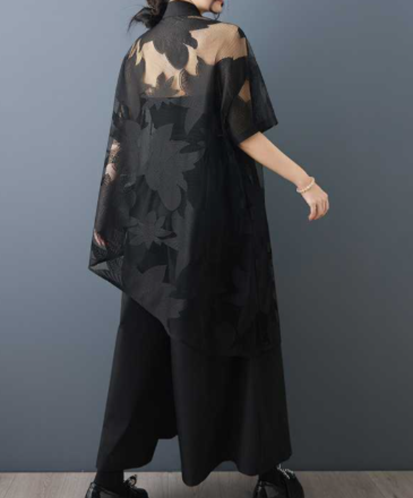 mid-length asymmetrical sheer shirt EN2985
