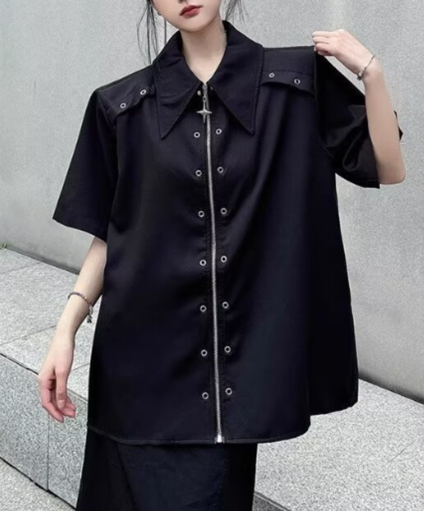 metal hole zipper shirt EN2883
