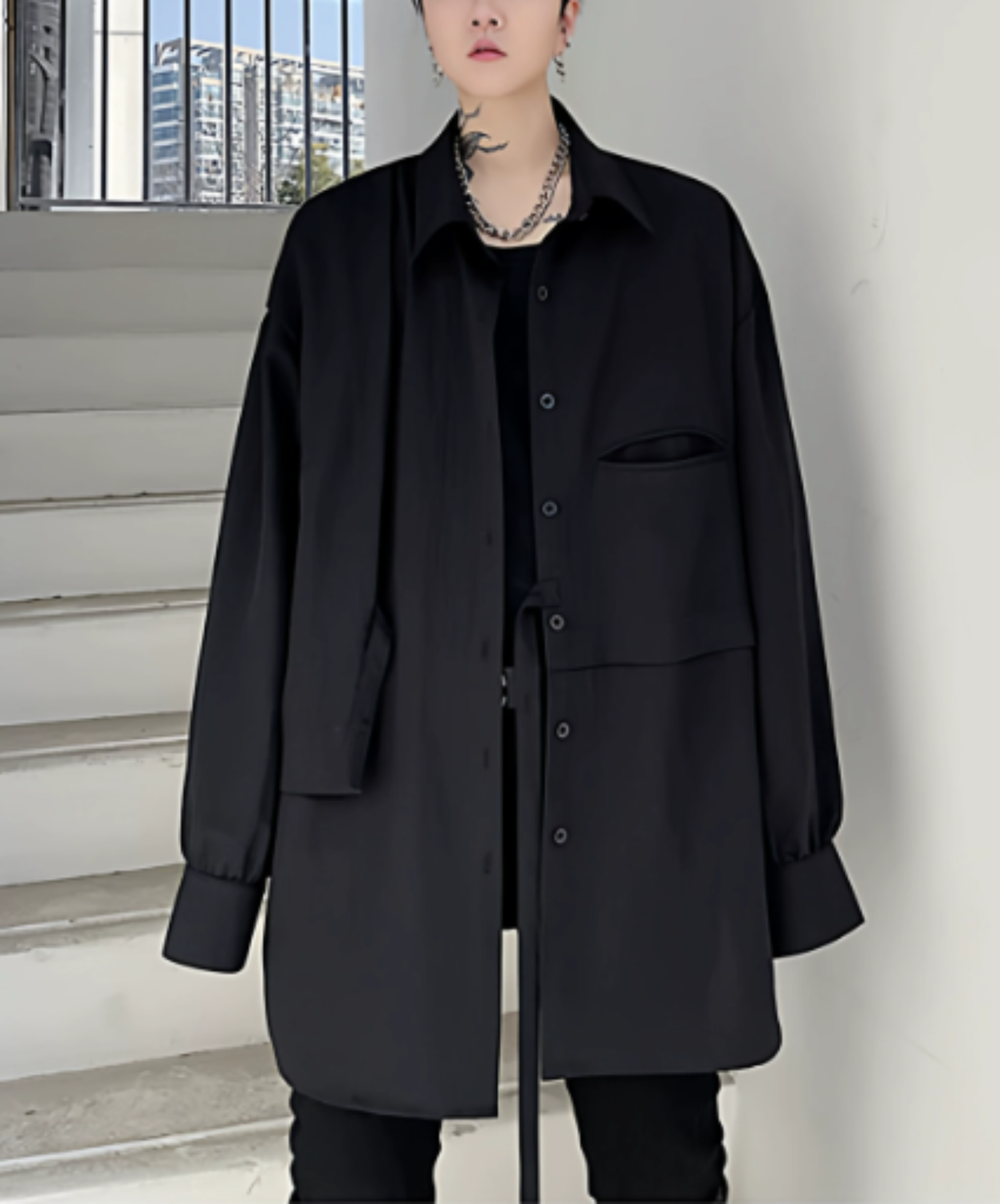 dark with waist string long shirt EN2884