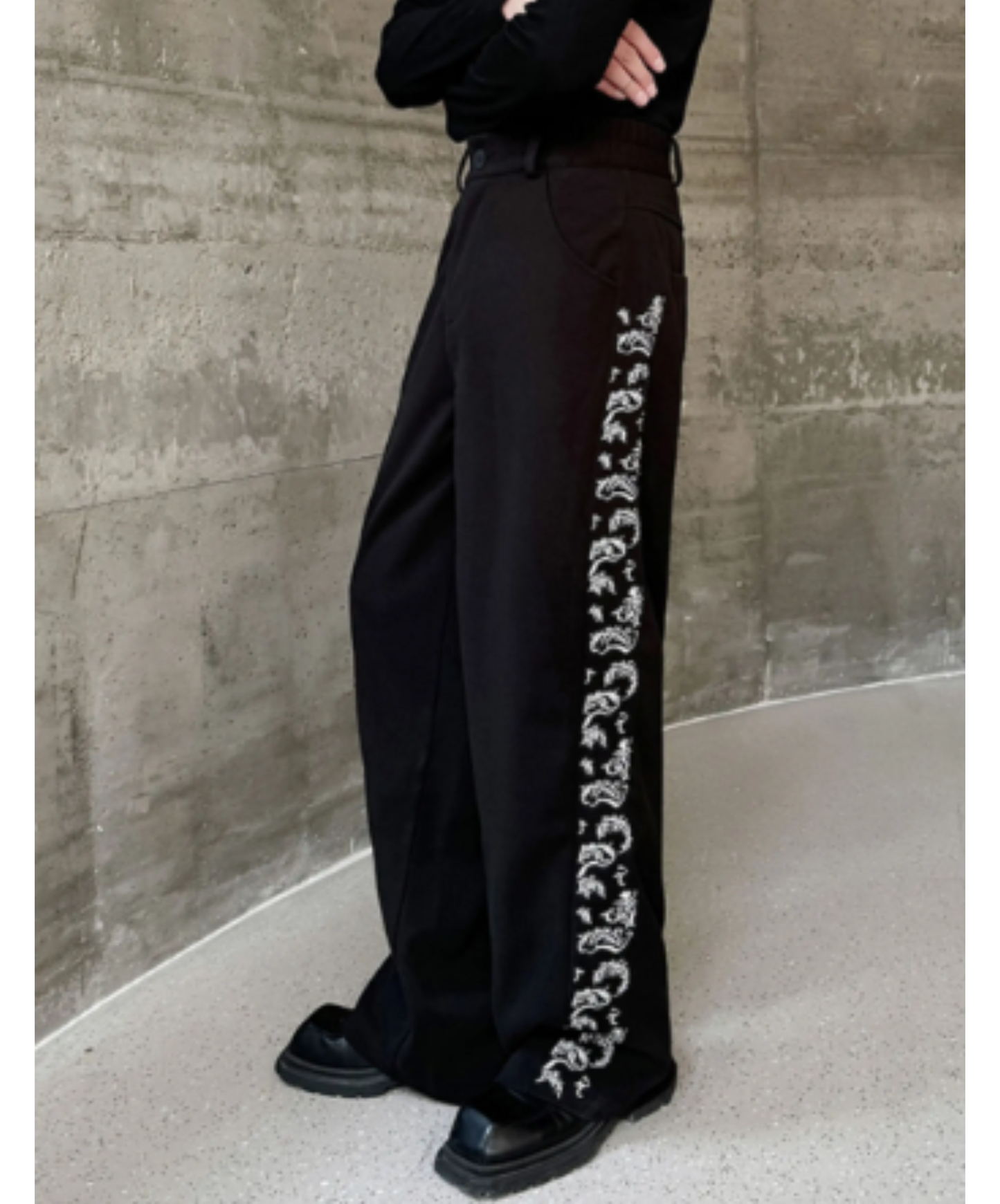 chinese-style embroidered straight leg pants EN2913