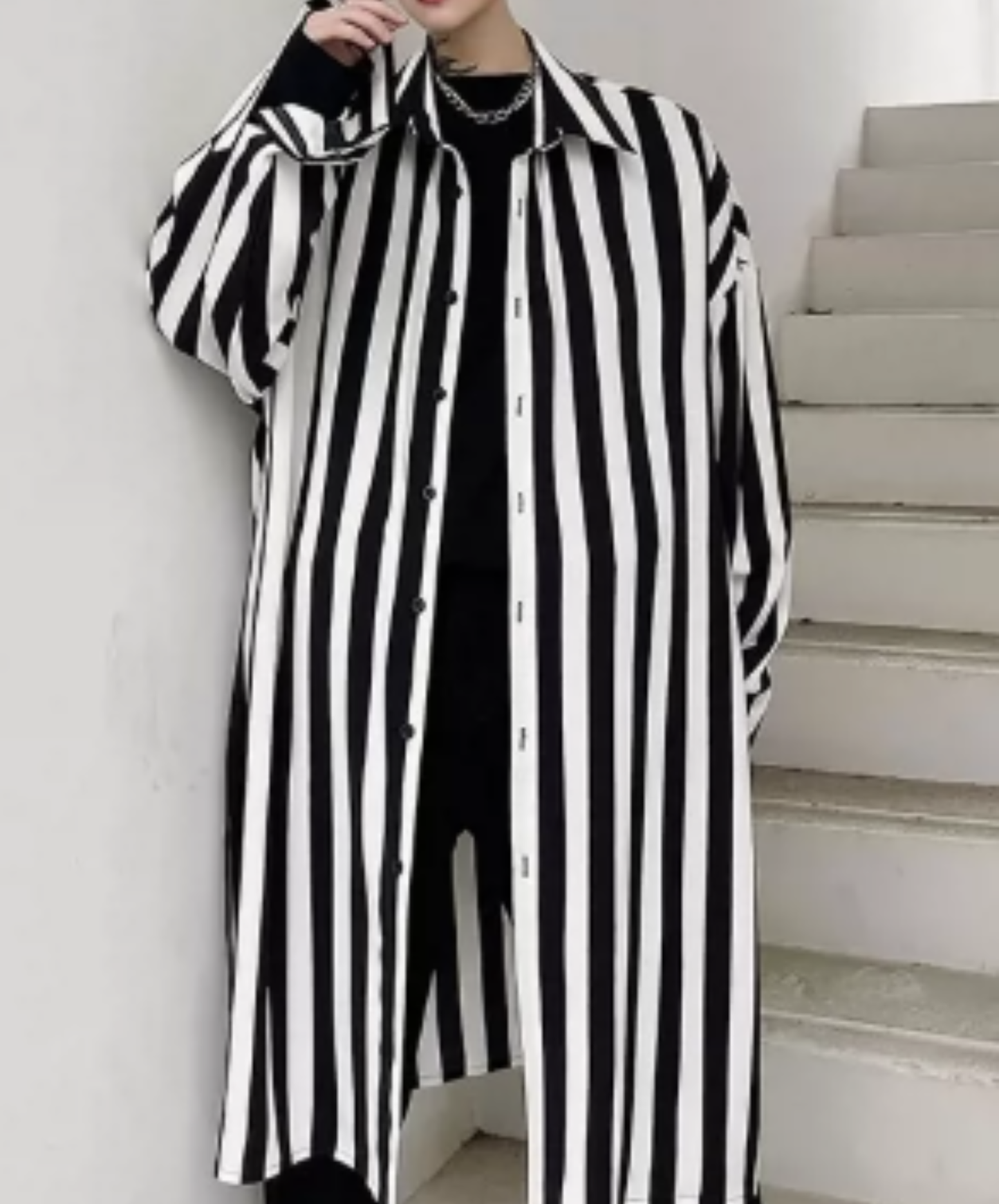 monotone stripe straight silhouette long shirt EN3106