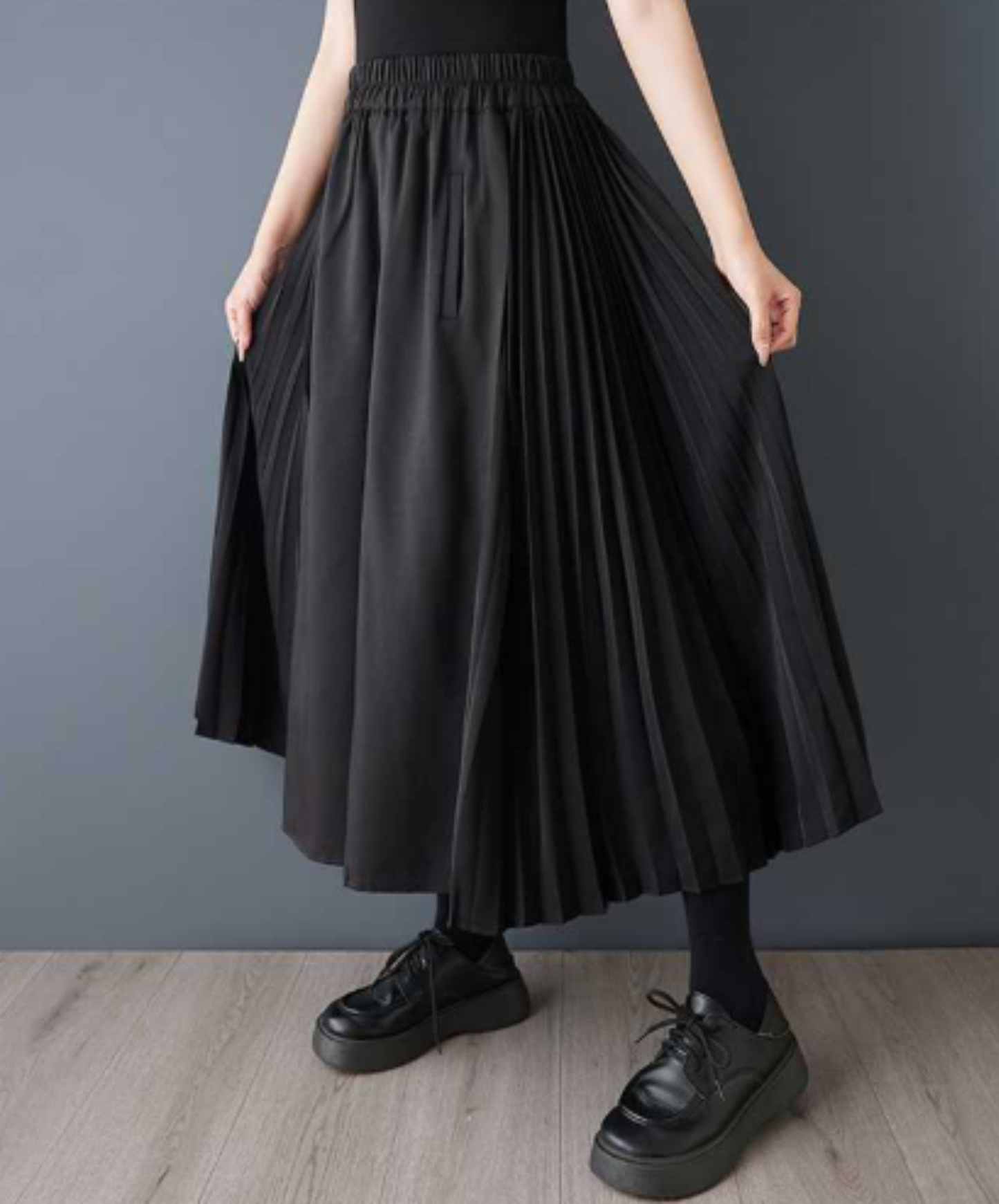 dark-toned pleated cropped trousers wide pants EN3048
