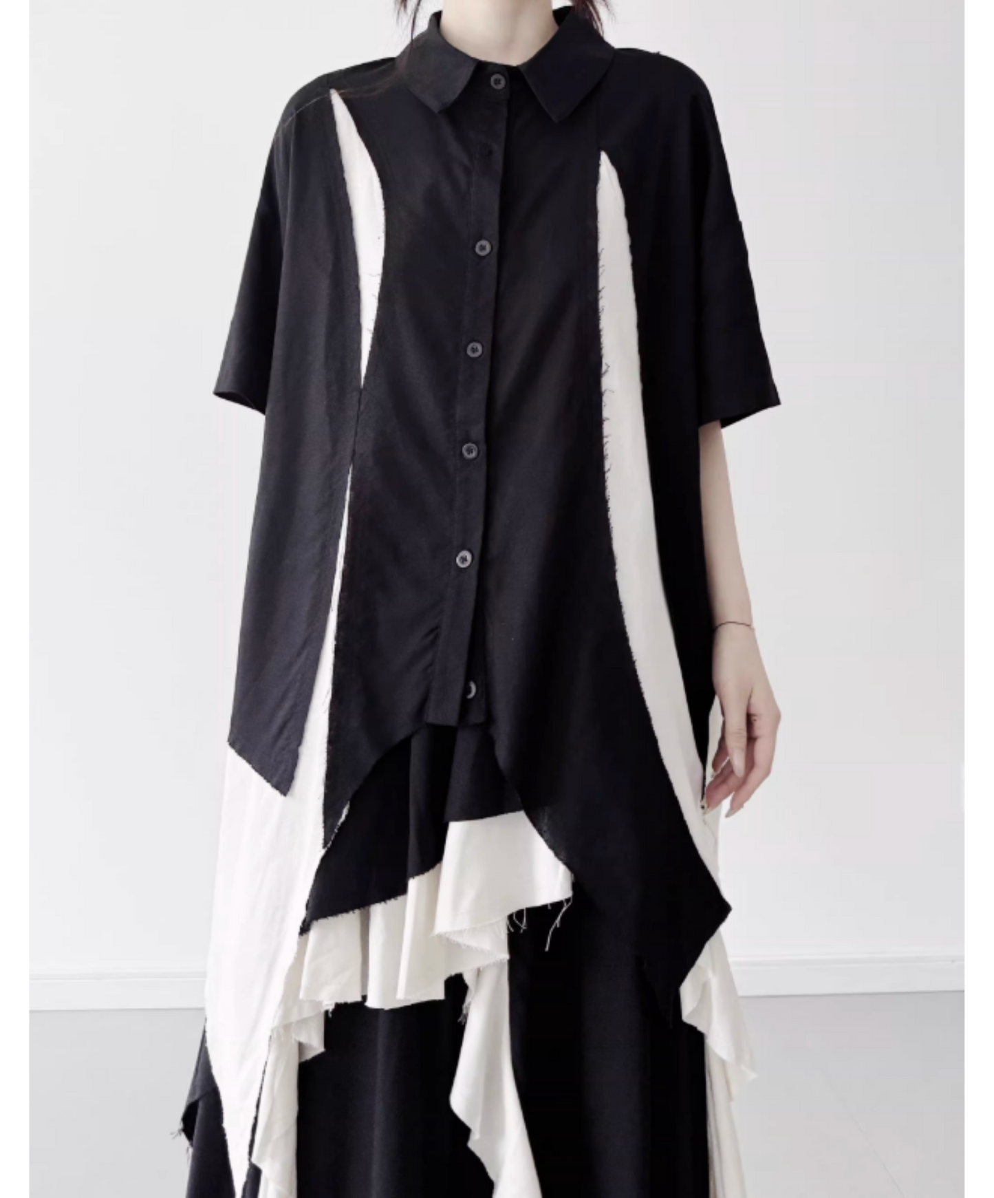 dark Irregular color block short-sleeved shirt EN2809